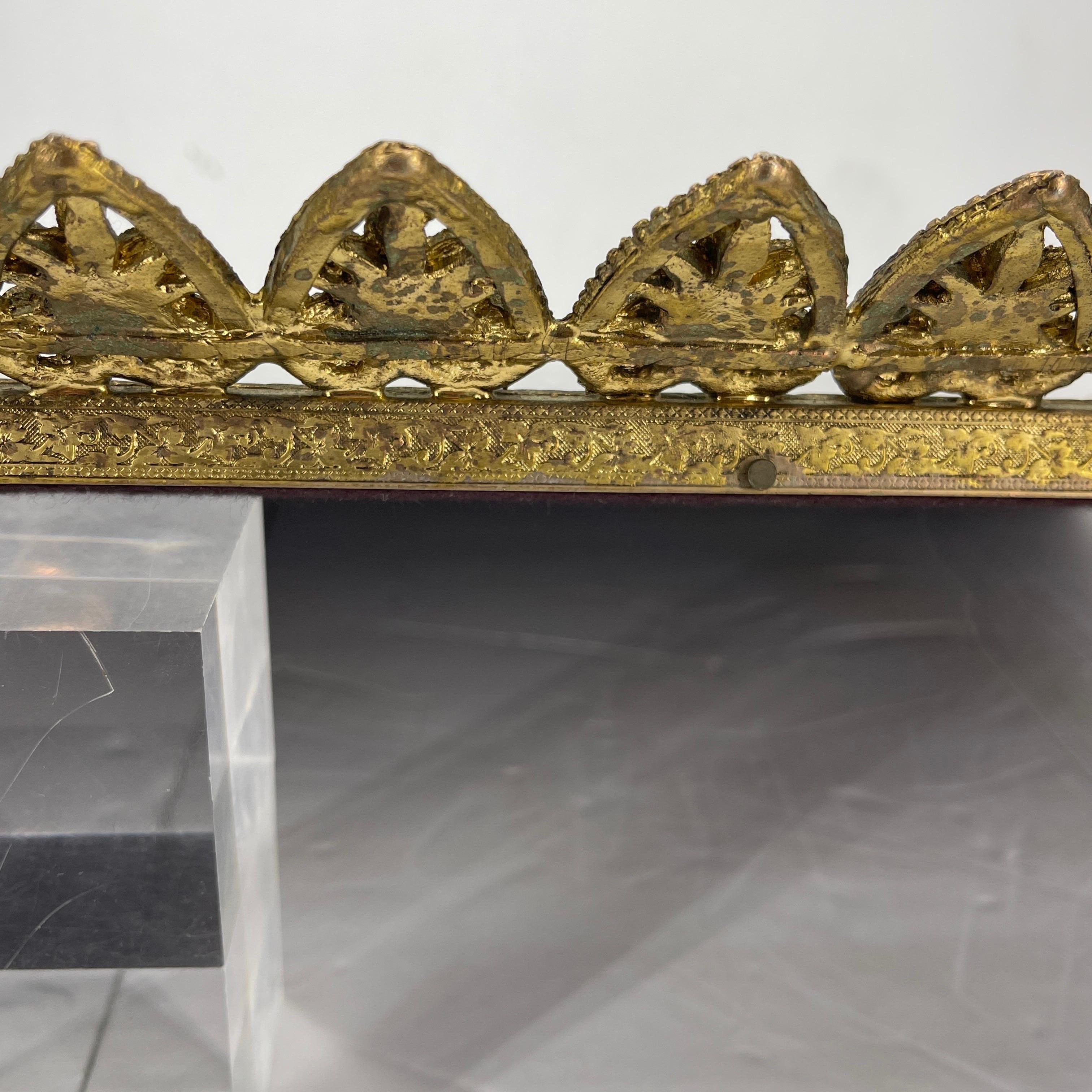 Hollywood Regency Filigree Brass and Mirror Vanity Tray 3