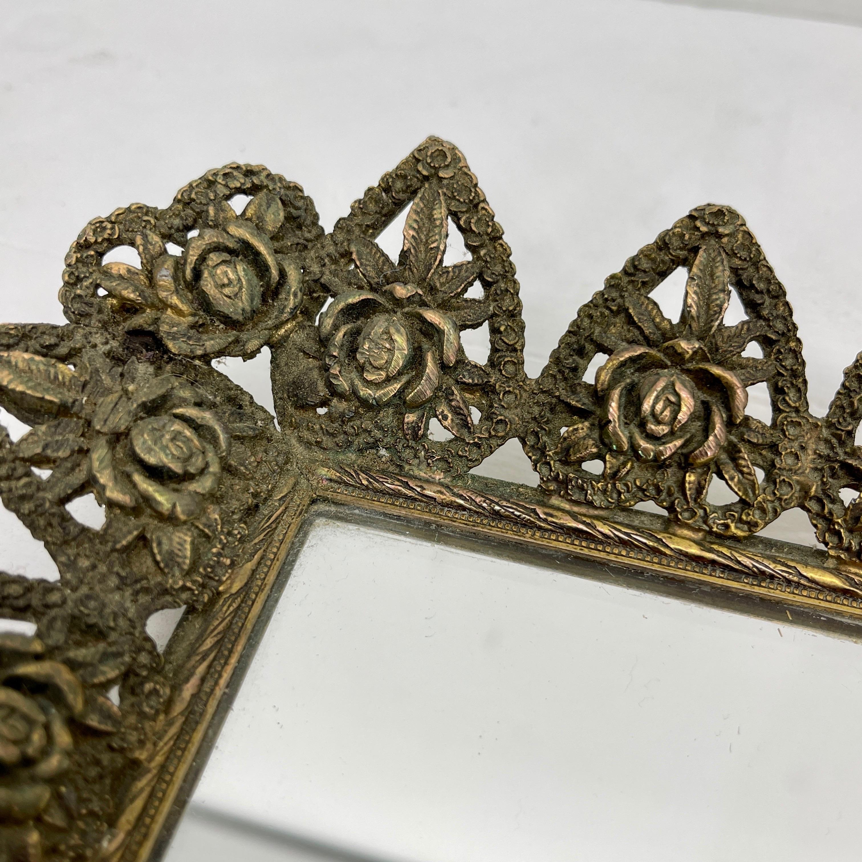 Hand-Crafted Hollywood Regency Filigree Brass and Mirror Vanity Tray