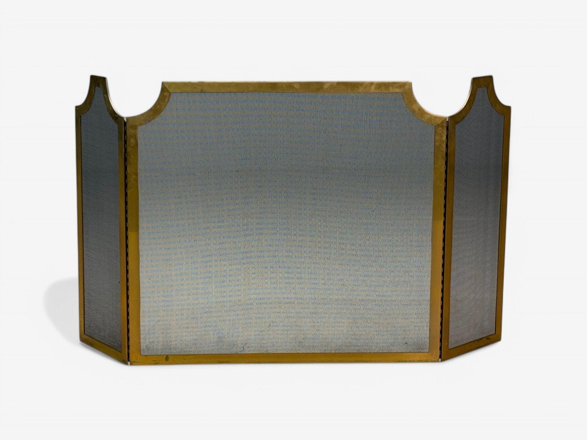 Hollywood Regency Pare-feu de style Régence hollywoodienne, bronze massif, maille métallique, États-Unis, années 1940 en vente