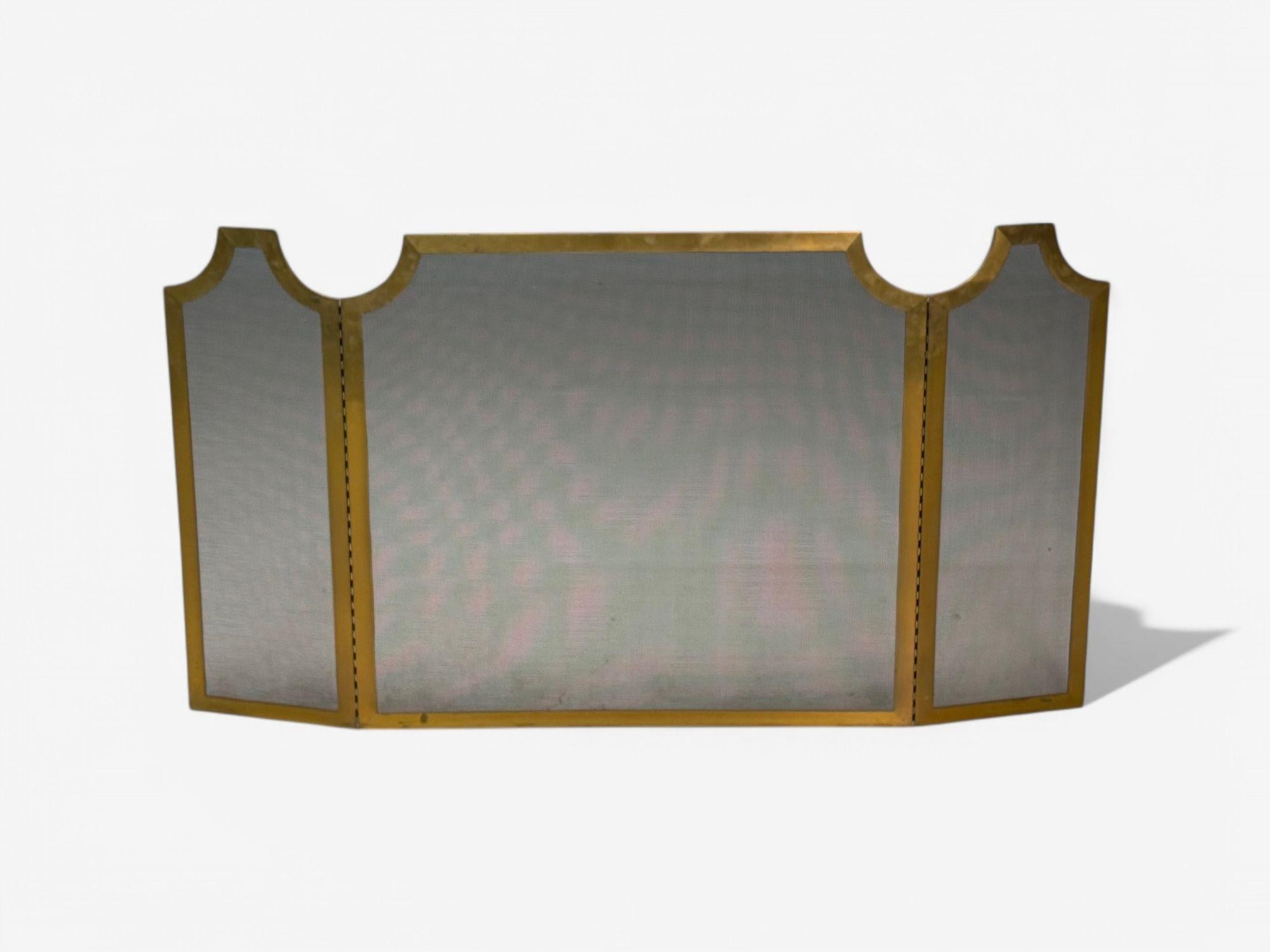 Pare-feu de style Régence hollywoodienne, bronze massif, maille métallique, États-Unis, années 1940 en vente 1