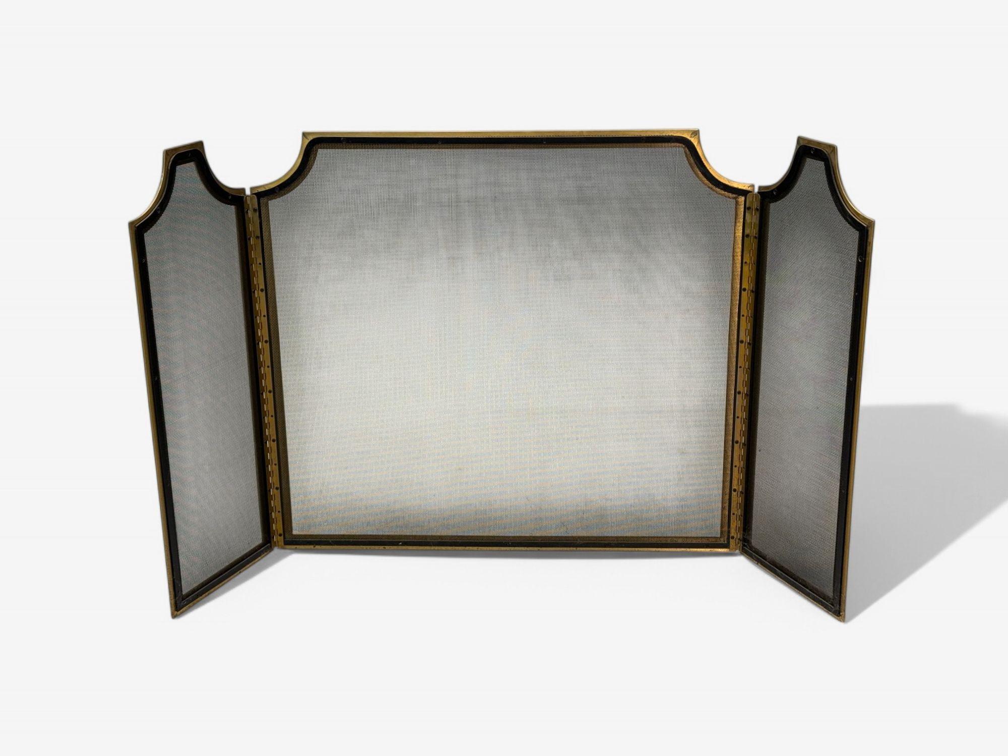 Pare-feu de style Régence hollywoodienne, bronze massif, maille métallique, États-Unis, années 1940 en vente 2
