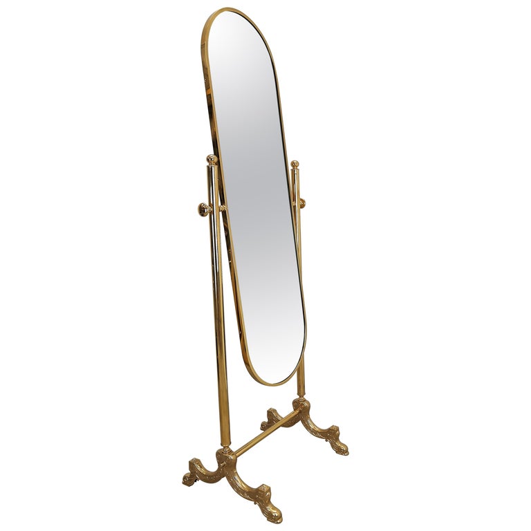 Hollywood Regency Floor Cheval Full Length Brass Mirror, Italy, 1980s at 1stDibs