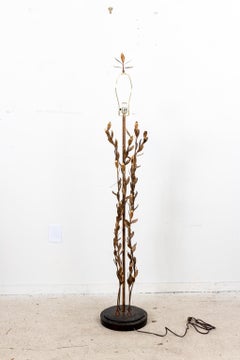 Hollywood Regency Floor Lamp with Gilt Leaves