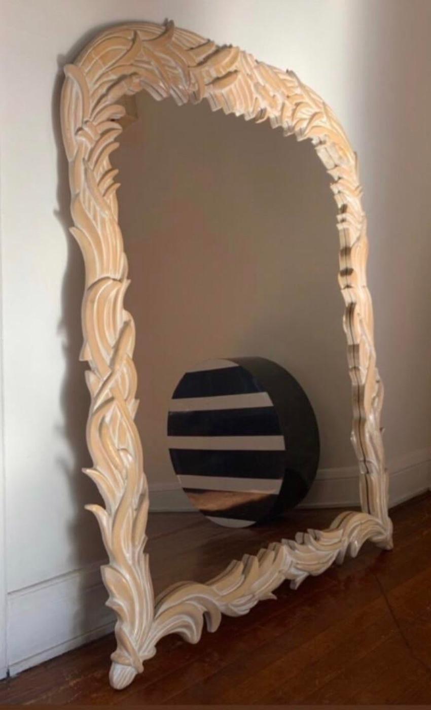 Carved Hollywood Regency Floor Mirror in the Serge Roche Style For Sale
