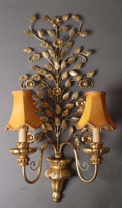 Hollywood Regency Floral Golden Wall Light, Florence, Italy, 1960s