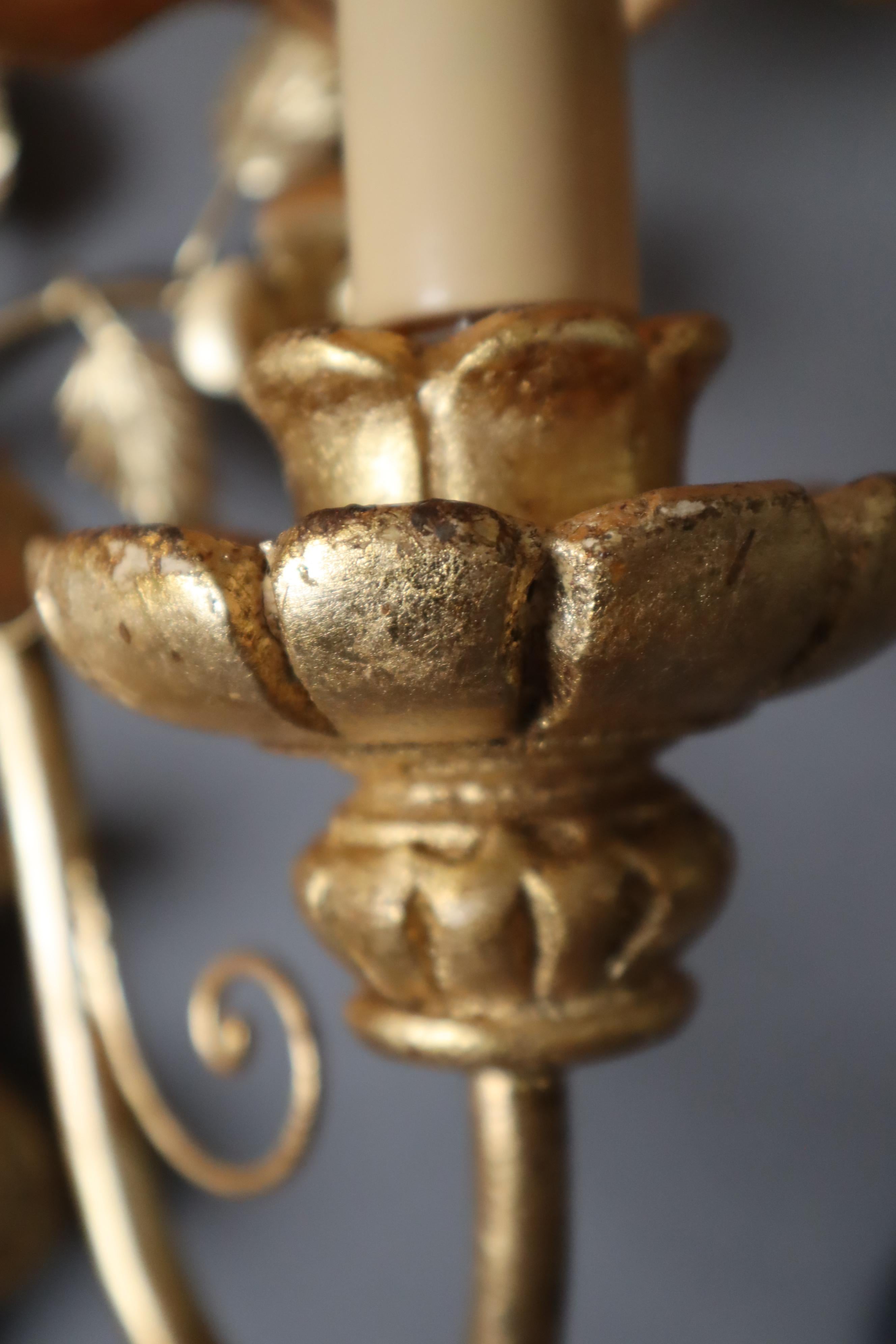 Hollywood Regency Floral Golden Wall Light, Florence, Italy, 1960s In Good Condition For Sale In Hannover, DE