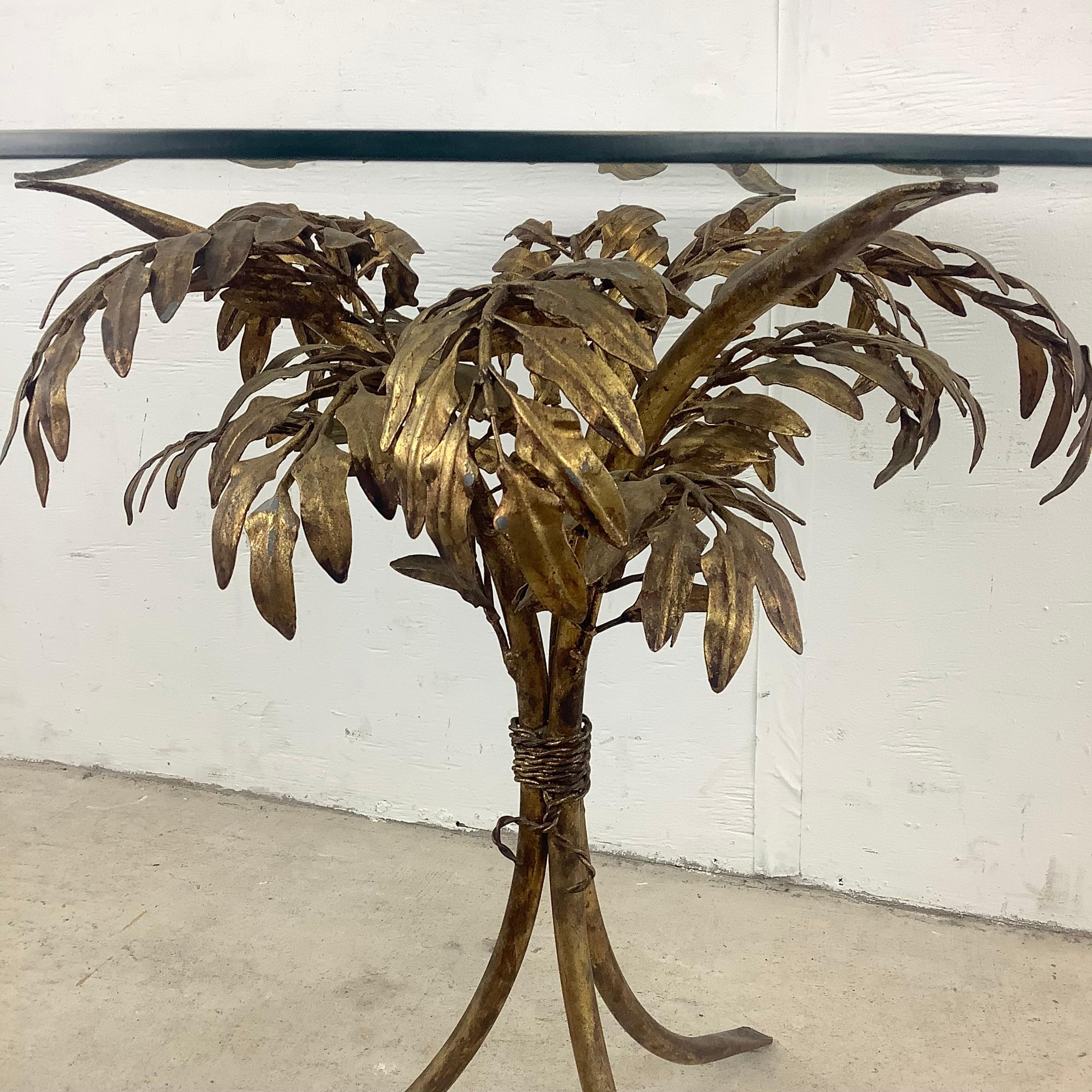 Brass Hollywood Regency Floral Sheath End Table- Arthur Court Style