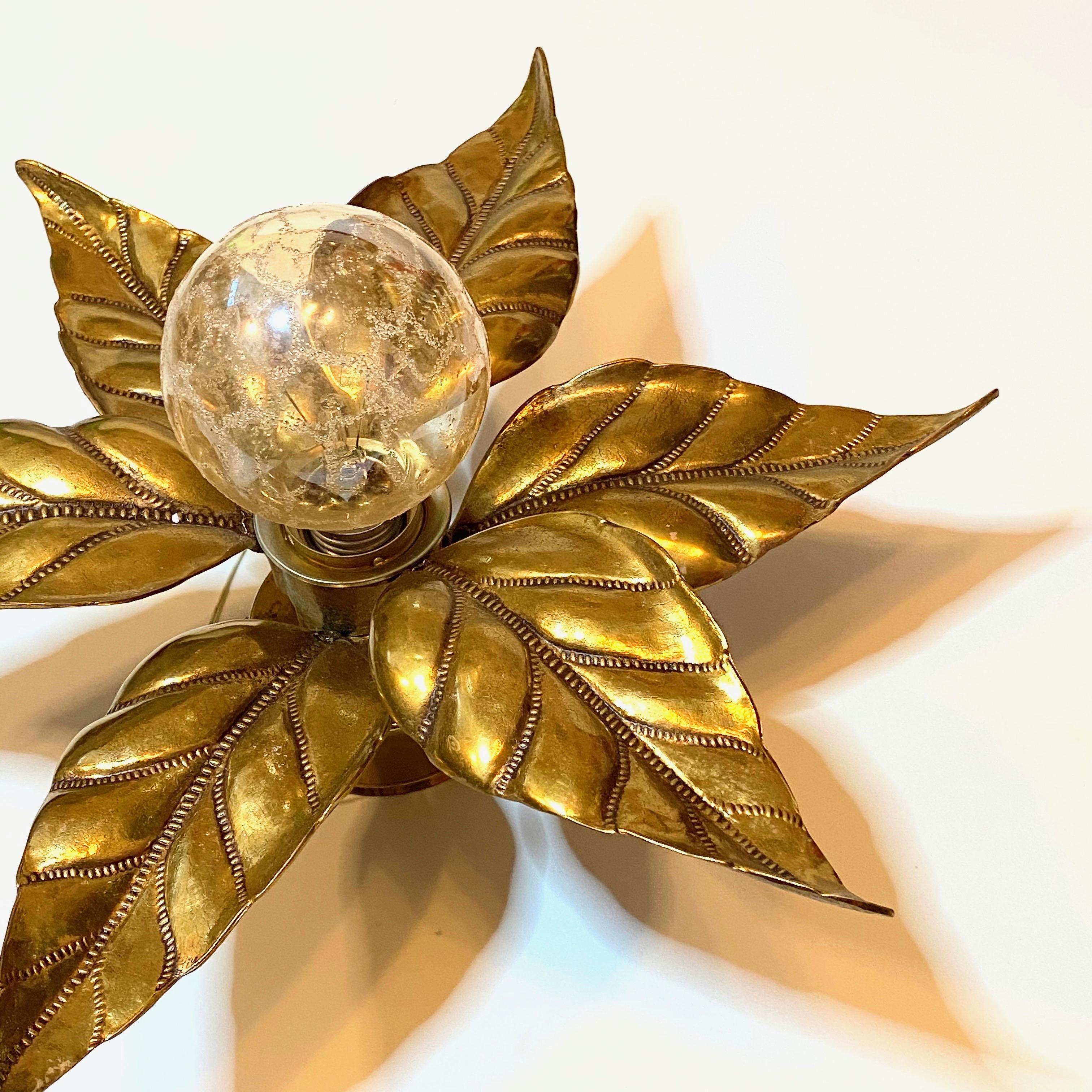 Hollywood Regency Flower Brass Wall Light, Willy Daro for Massive Lighting 1970s 4