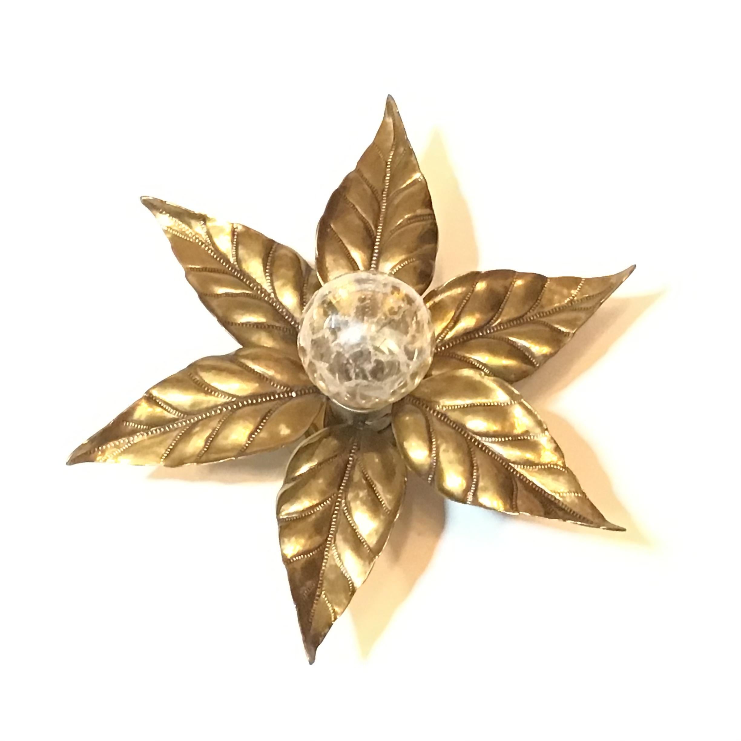 Modern Hollywood Regency Flower Brass Wall Light, Willy Daro for Massive Lighting 1970s