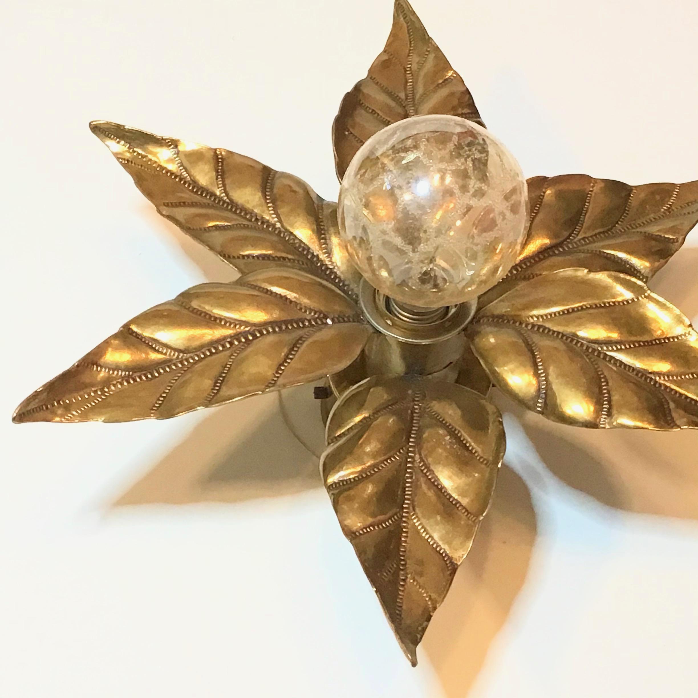 Late 20th Century Hollywood Regency Flower Brass Wall Light, Willy Daro for Massive Lighting 1970s