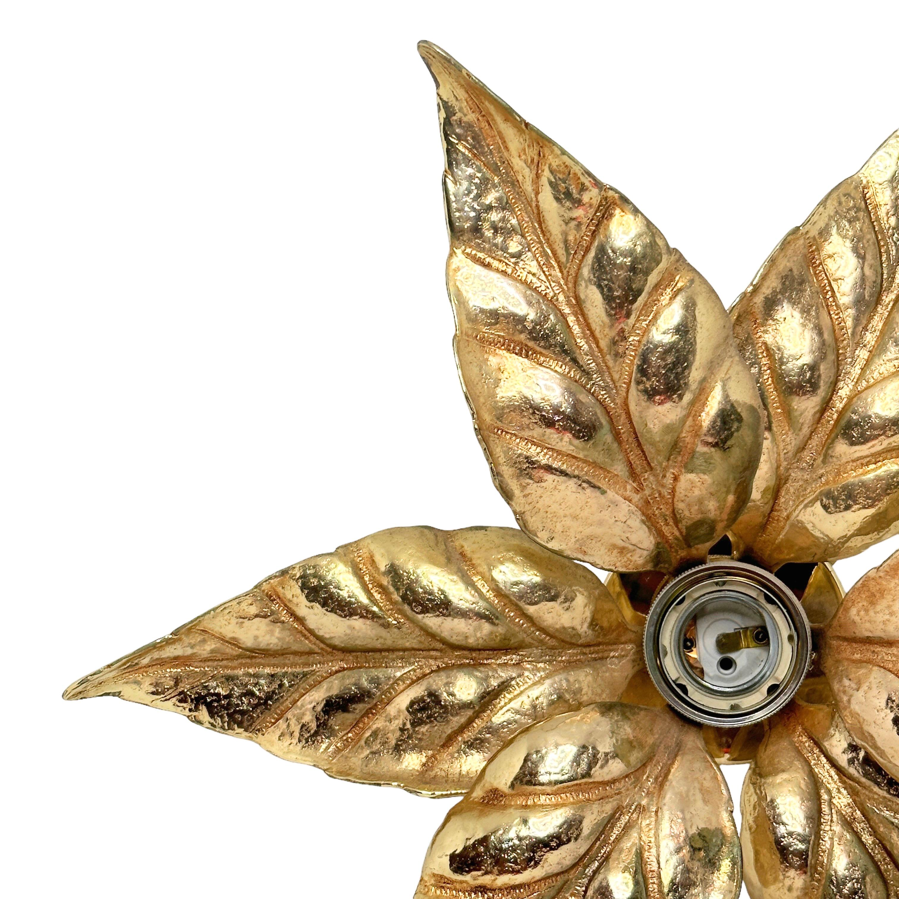 Late 20th Century Hollywood Regency Flower Brass Wall Light, Willy Daro for Massive Lighting 1970s For Sale