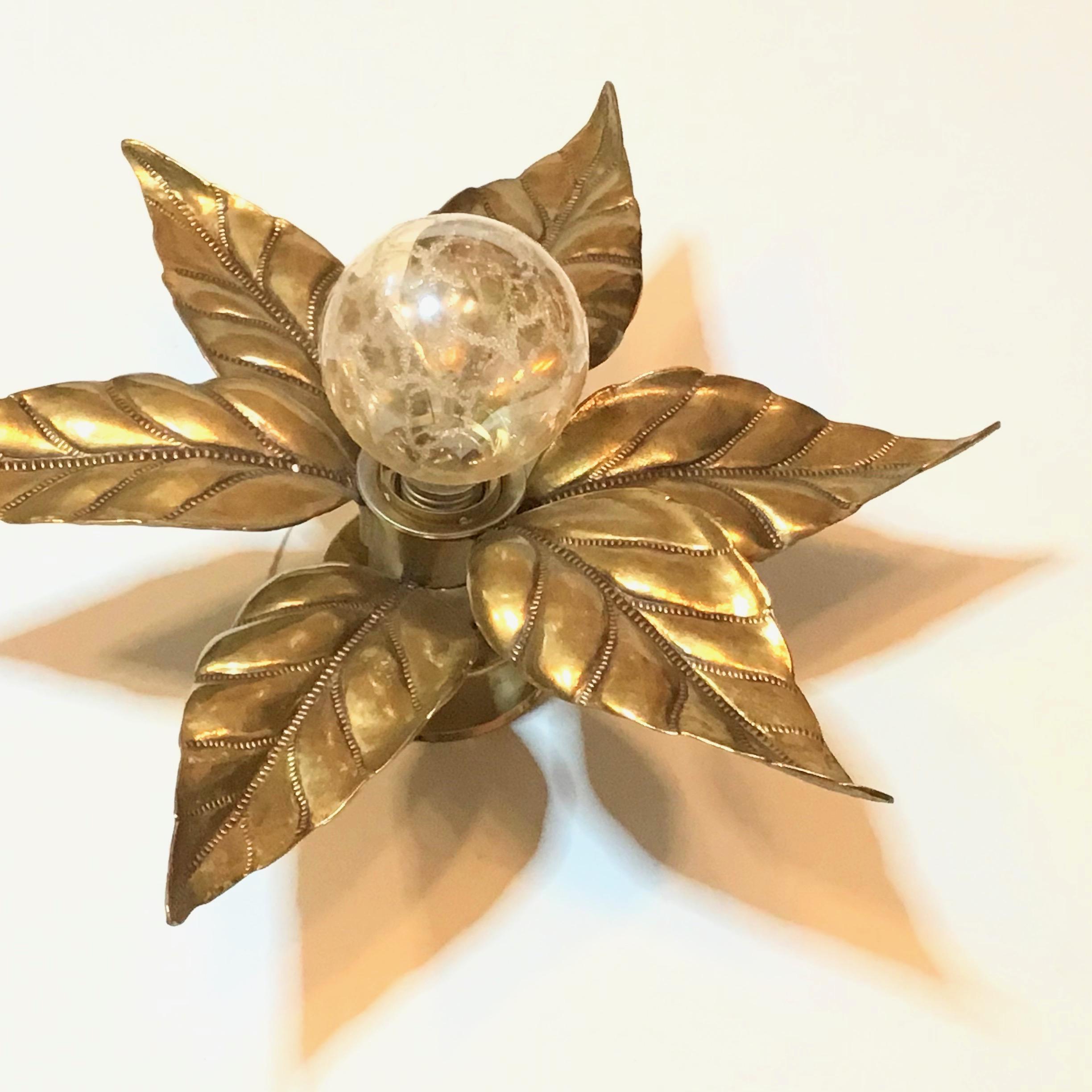 Hollywood Regency Flower Brass Wall Light, Willy Daro for Massive Lighting 1970s 1