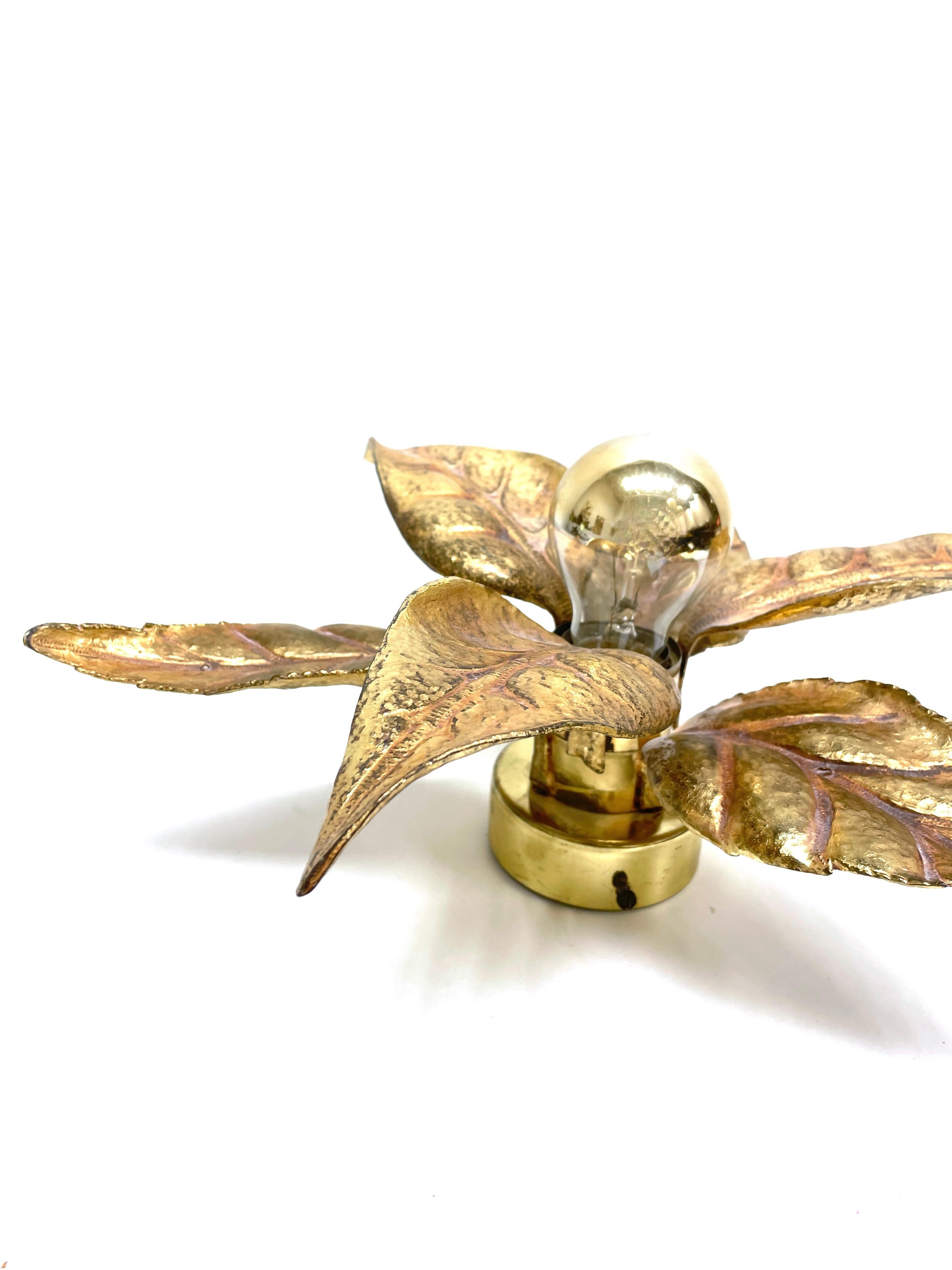 Late 20th Century Hollywood Regency Flower Brass Wall Light, Willy Daro for Massive Lighting 1970s For Sale