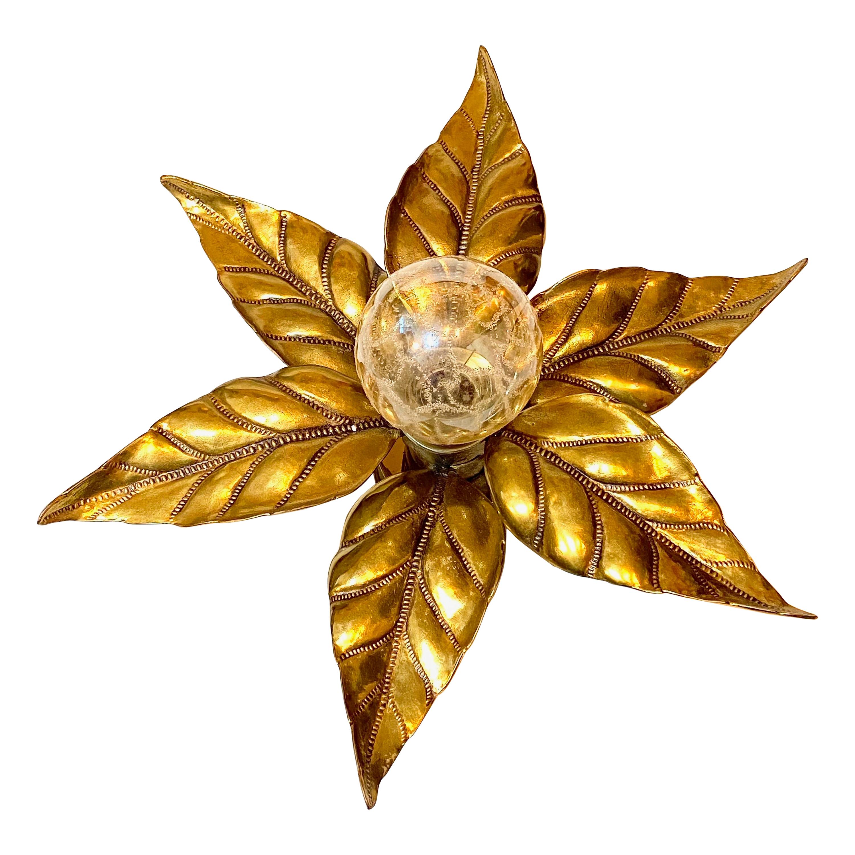 Hollywood Regency Flower Brass Wall Light, Willy Daro for Massive Lighting 1970s