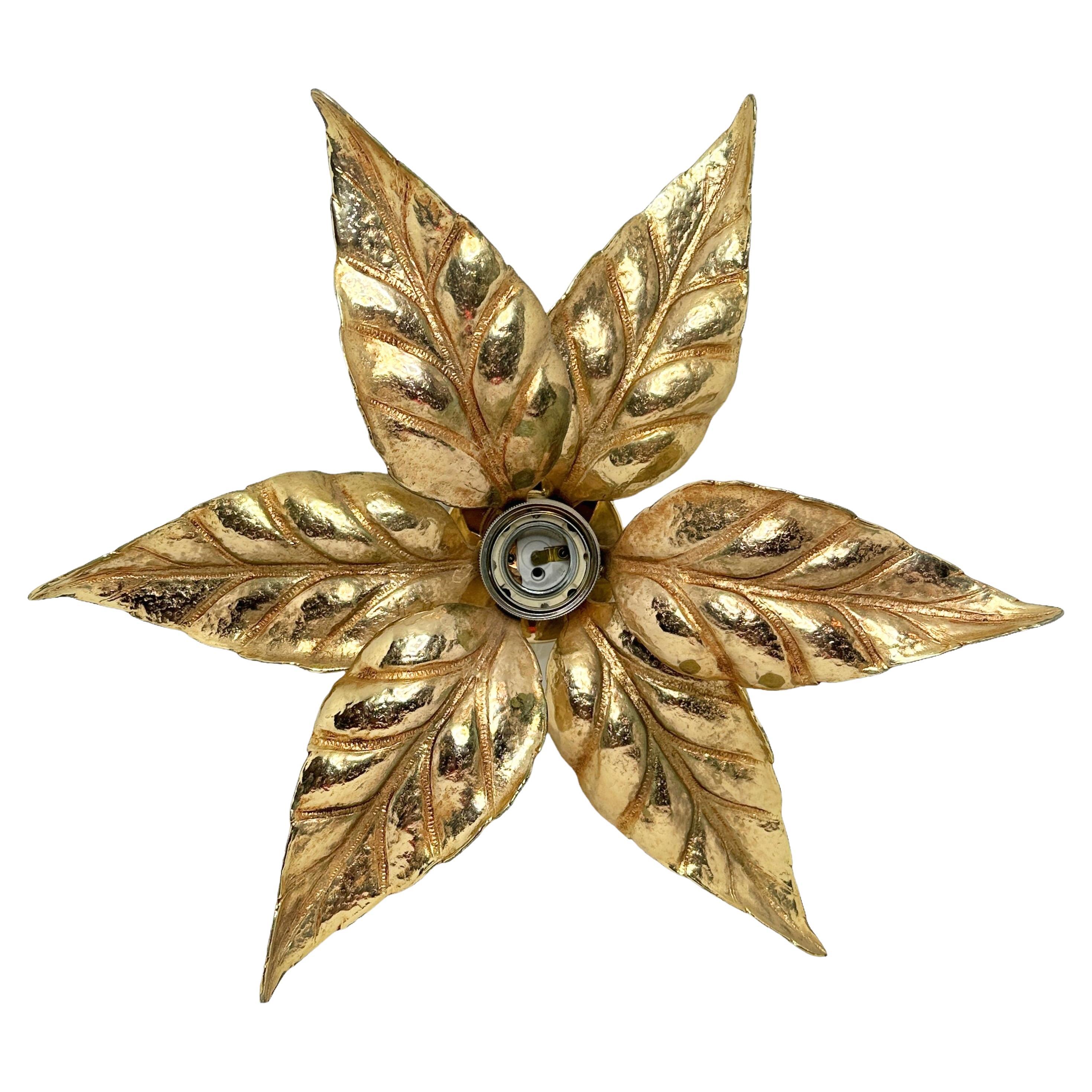 Hollywood Regency Flower Brass Wall Light, Willy Daro for Massive Lighting 1970s