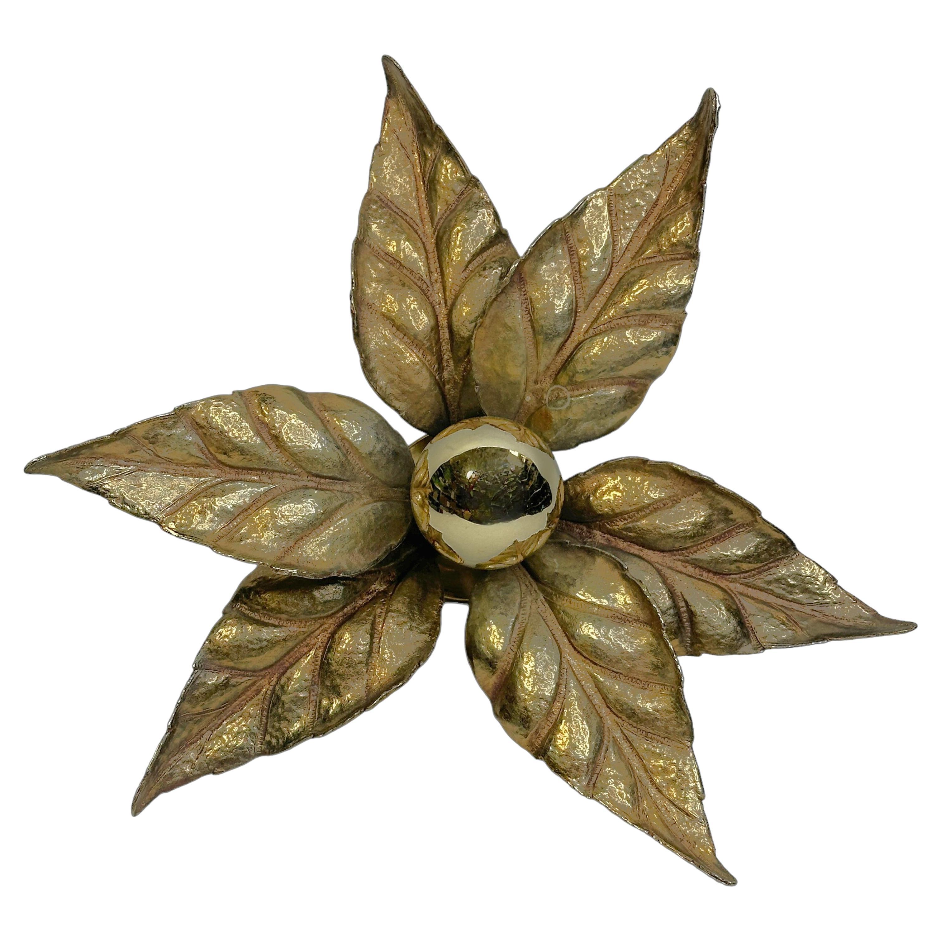 Hollywood Regency Flower Brass Wall Light, Willy Daro for Massive Lighting 1970s For Sale