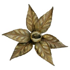 Hollywood Regency Flower Brass Wall Light, Willy Daro for Massive Lighting 1970s