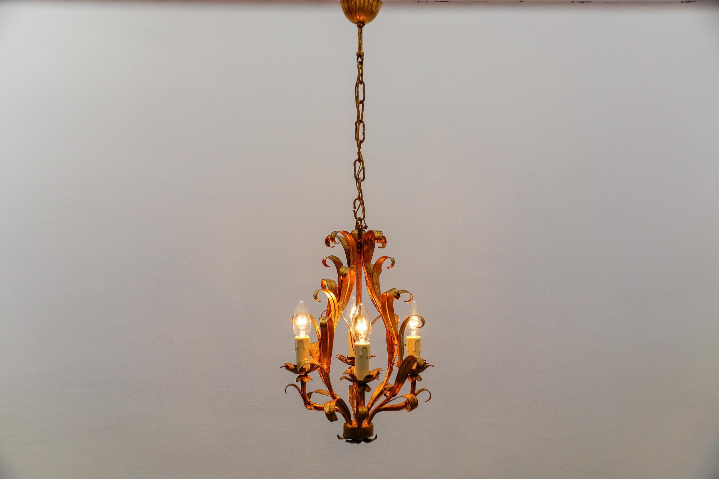 Gilt Hollywood Regency Flower Ceiling Lamp by Hans Kögl, Germany, 1970s
