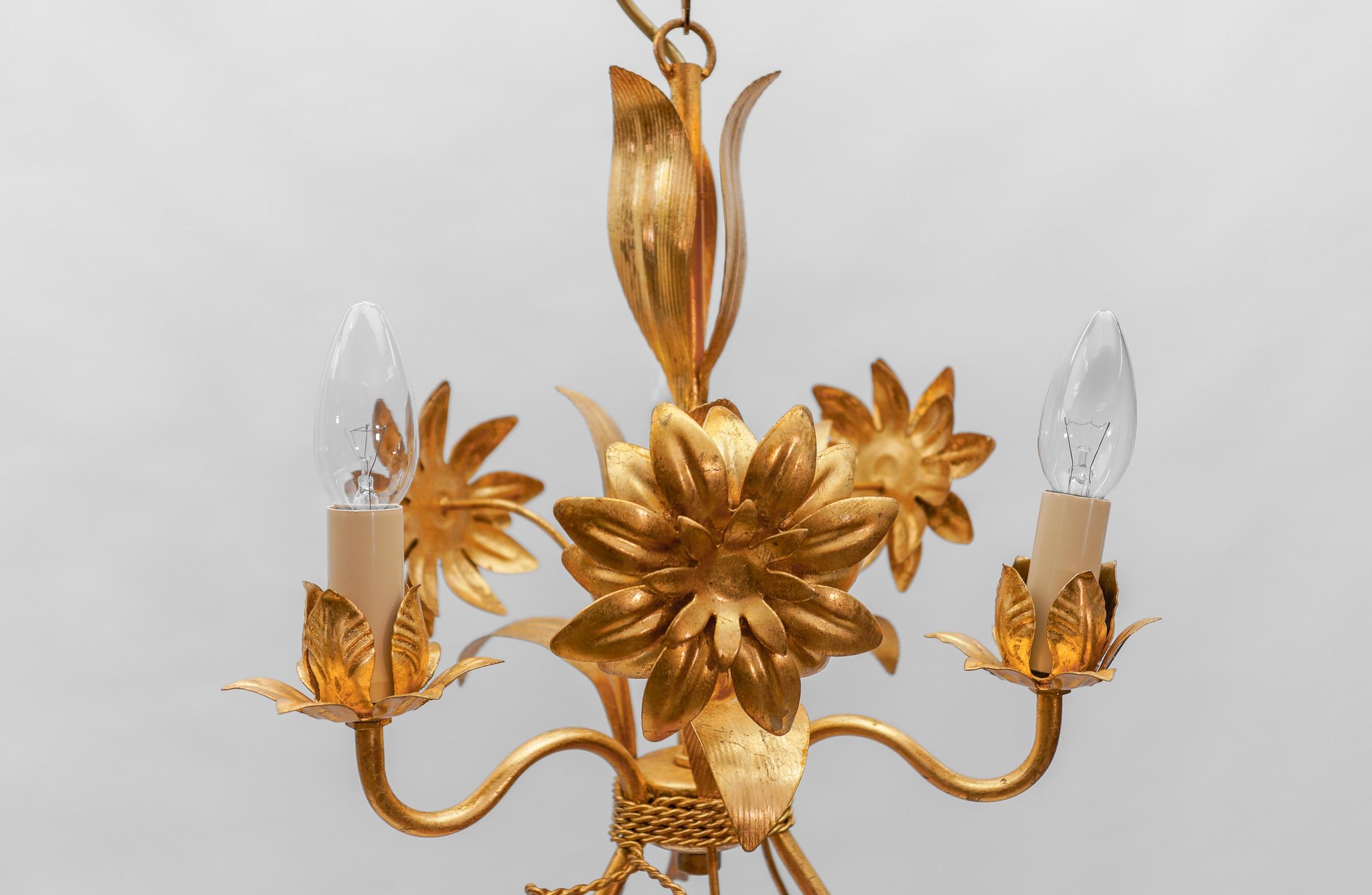 Metal Hollywood Regency Flower Ceiling Lamp by Hans Kögl, Germany, 1970s For Sale