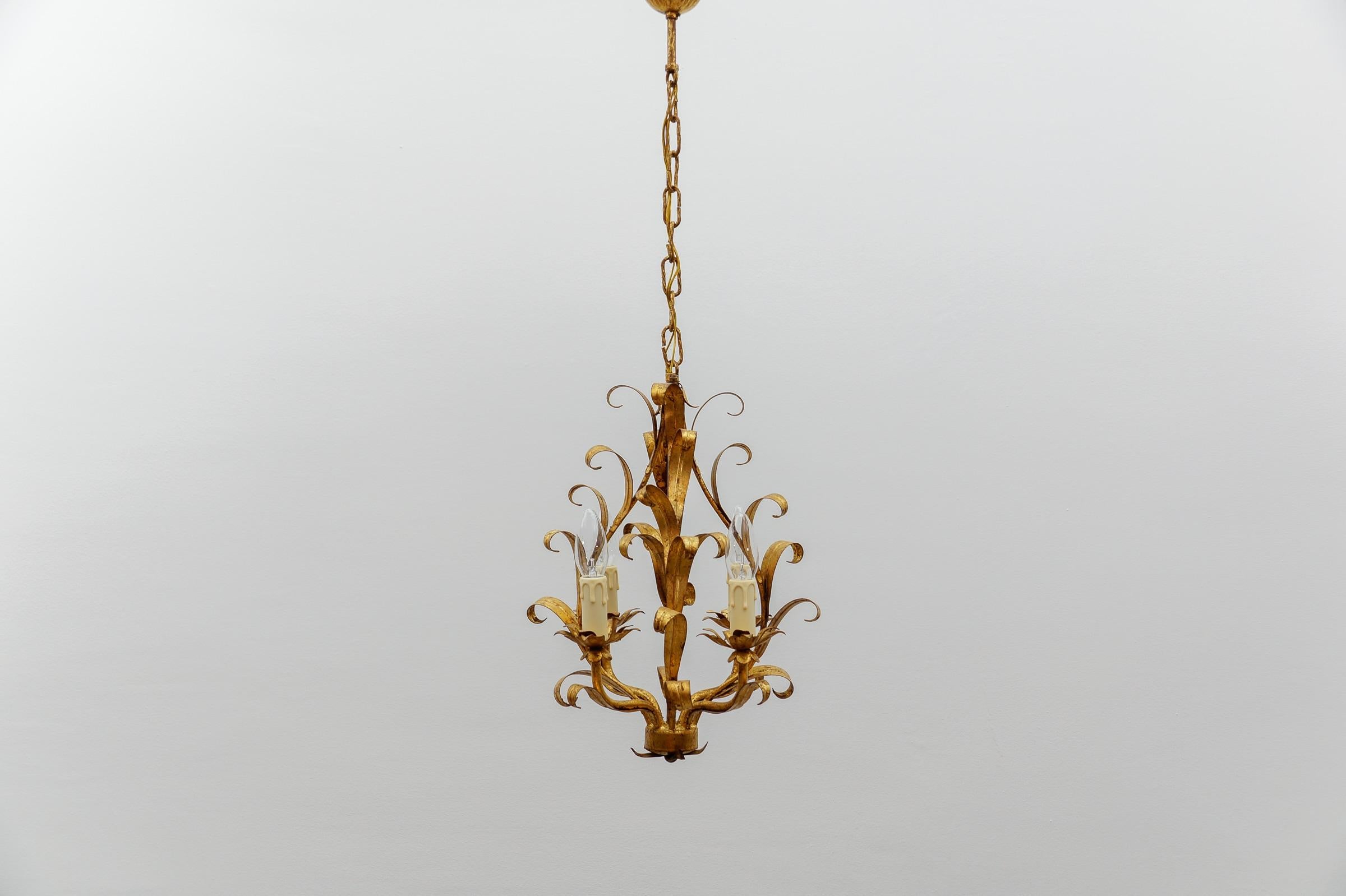 Metal Hollywood Regency Flower Ceiling Lamp by Hans Kögl, Germany, 1970s