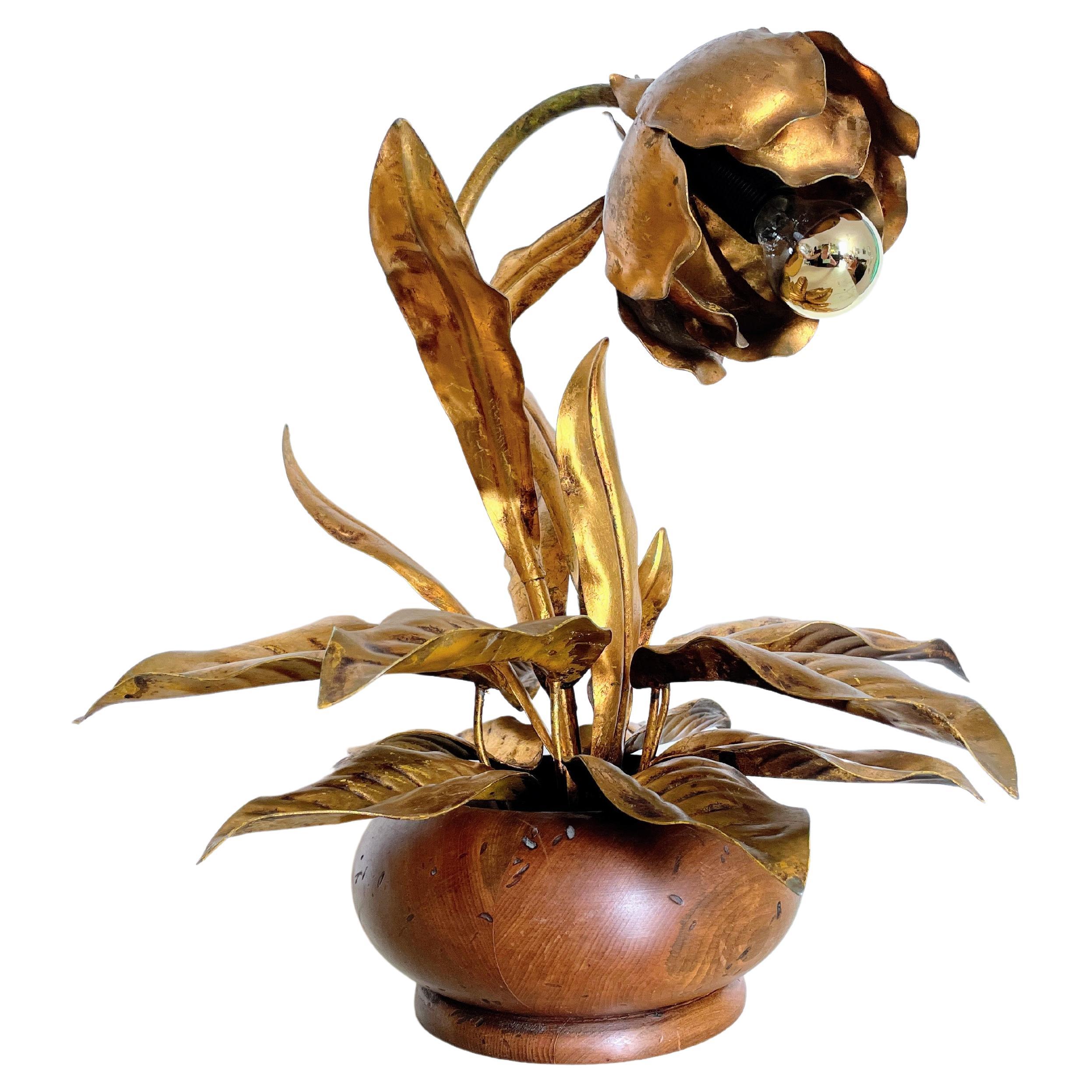 Lampe de table en forme de fleur de style Florentine Hollywood Regency