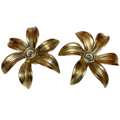 Hollywood Regency Flower Wall Light Willy Daro for Massive Lighting, 1970s, Pair
