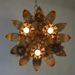 Hollywood Regency Flush Mount, Ceiling Flower Light, 1970s