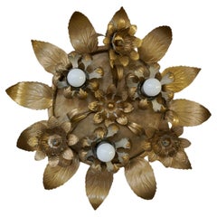 Hollywood Regency Flush Mount, Ceiling Flower Light, 1970s