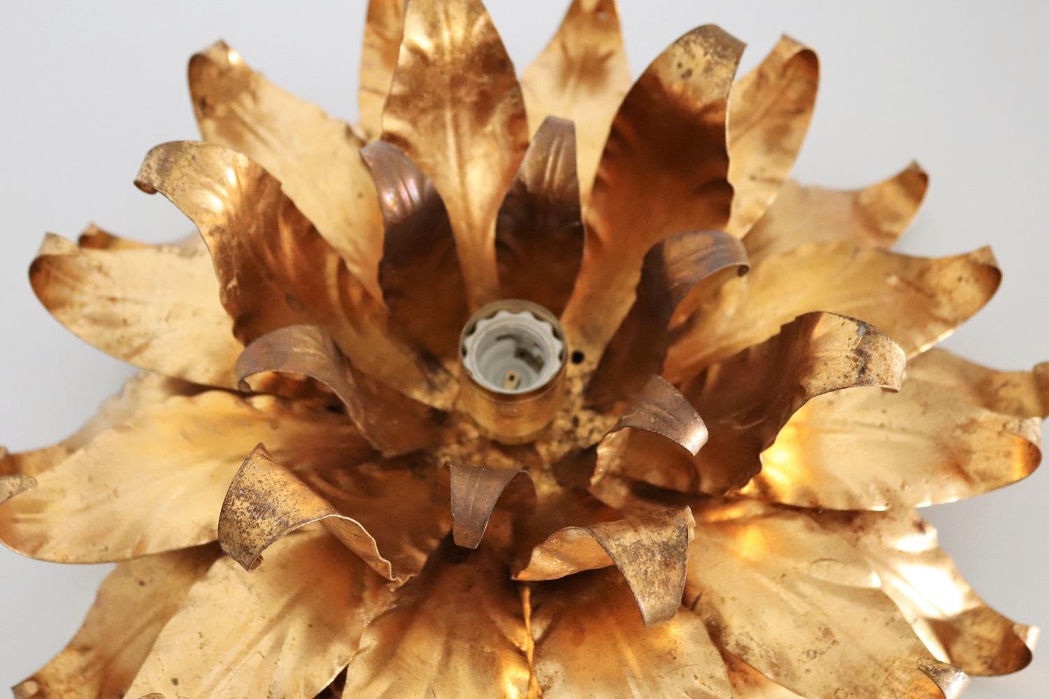 Hollywood Regency Flush Mount Ceiling Lamp with Gilt Leaves by Kögl, 1970s 4