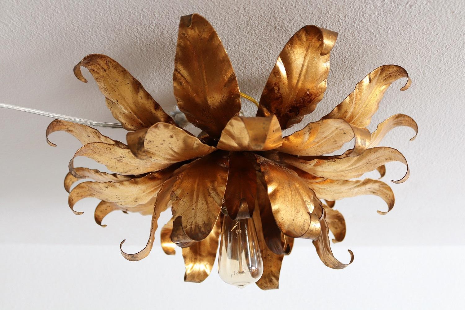 Hollywood Regency Flush Mount Ceiling Lamp with Gilt Leaves by Kögl, 1970s 5