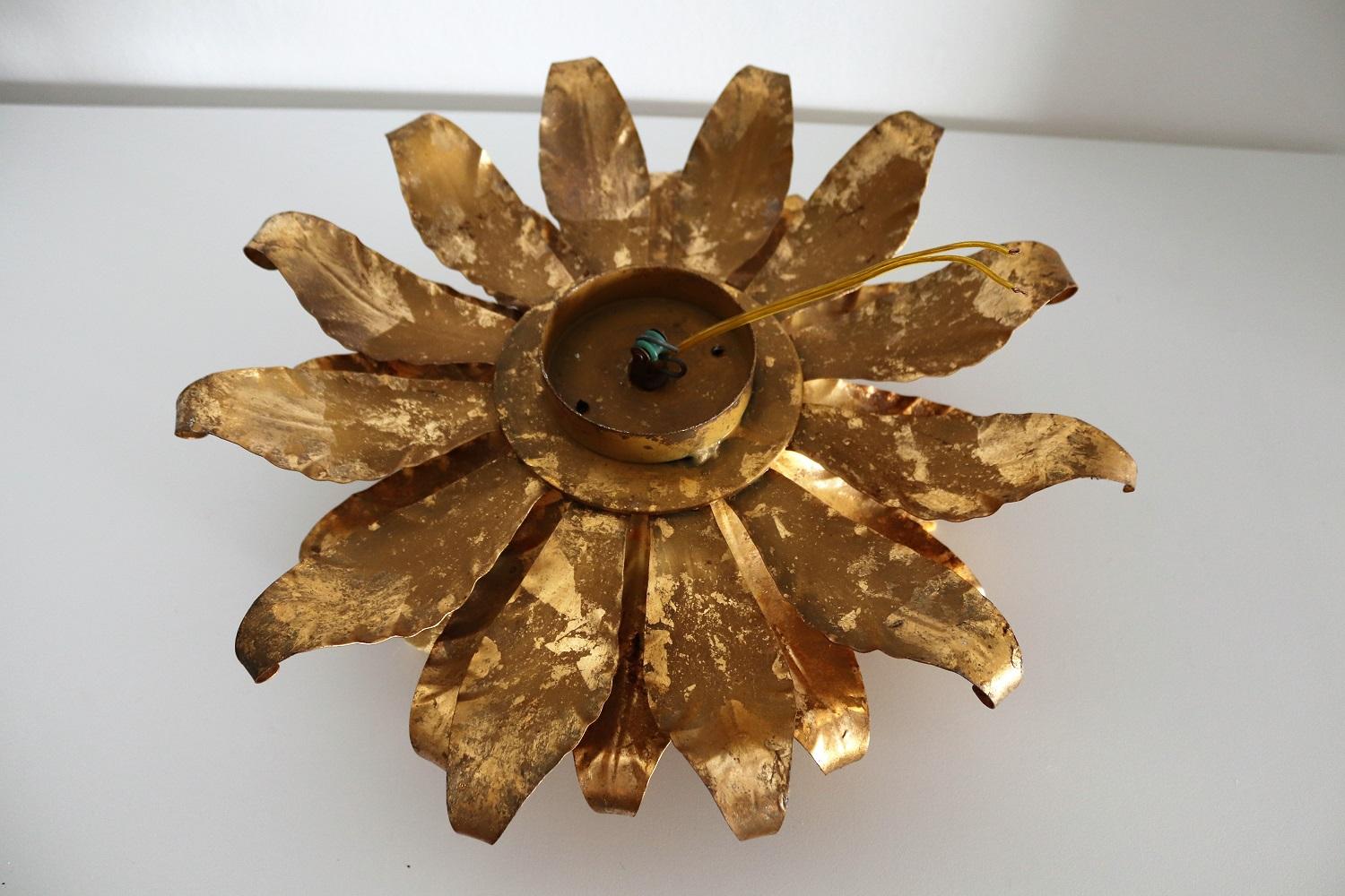Hollywood Regency Flush Mount Ceiling Lamp with Gilt Leaves by Kögl, 1970s 8