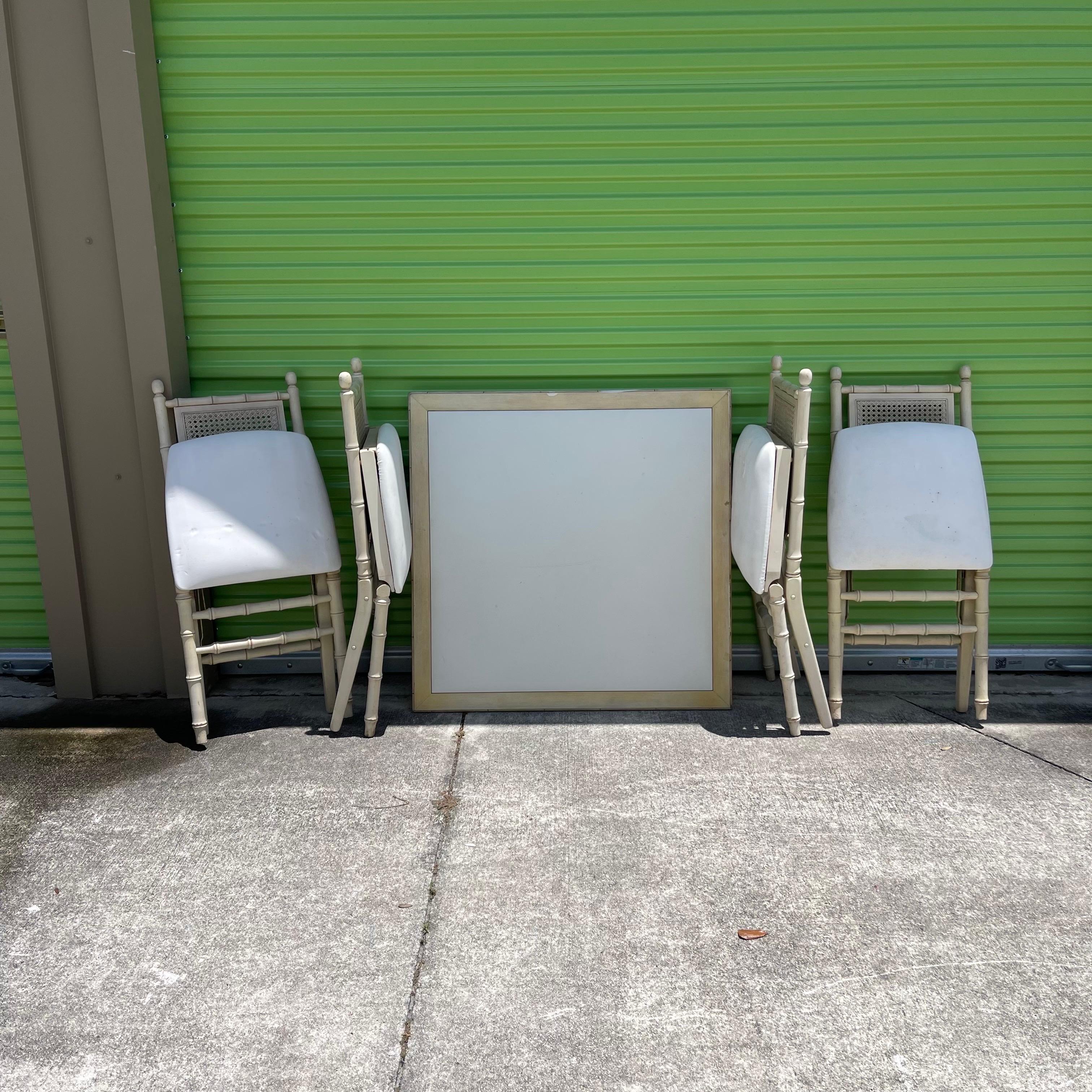 Hollywood Regency Folding Faux Bamboo Card Game Table & 4 Chairs For Sale 8