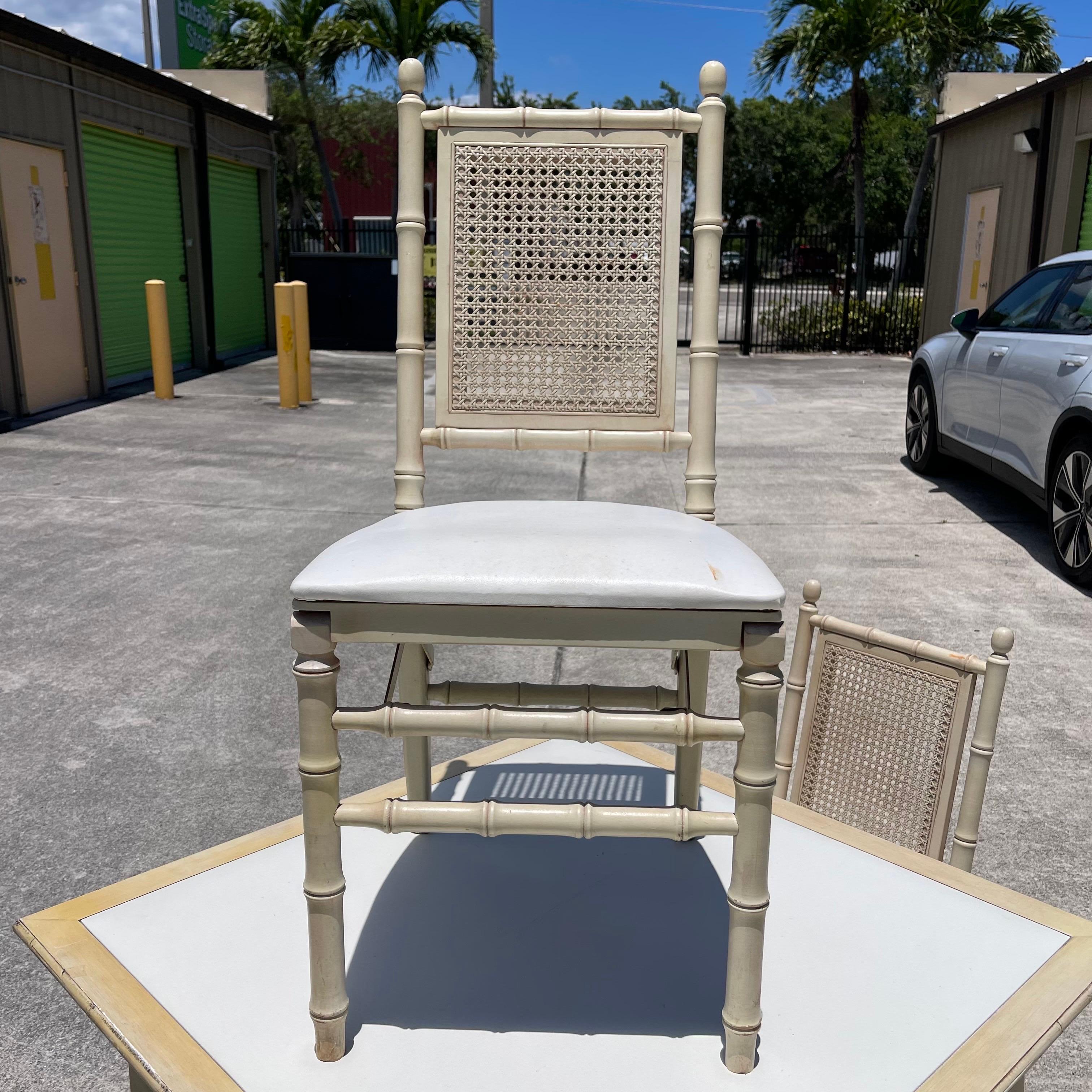 Hollywood Regency Folding Faux Bamboo Card Game Table & 4 Chairs In Fair Condition For Sale In Jensen Beach, FL