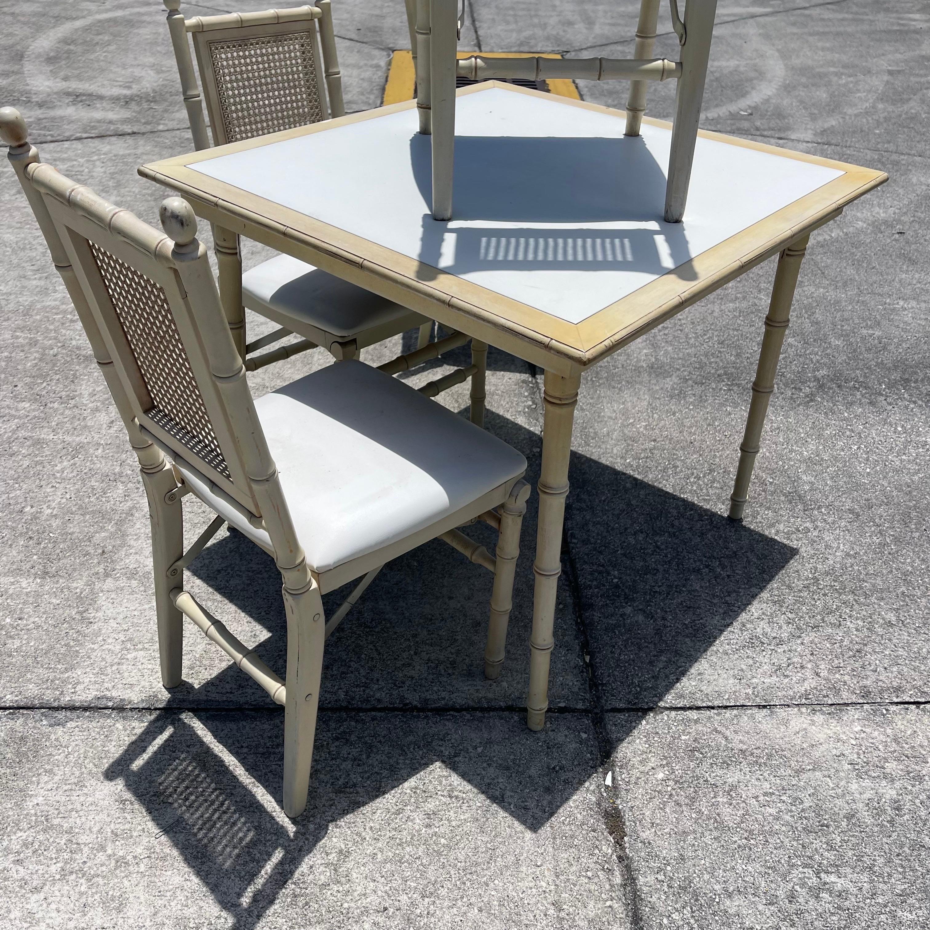 Hollywood Regency Folding Faux Bamboo Card Game Table & 4 Chairs For Sale 1