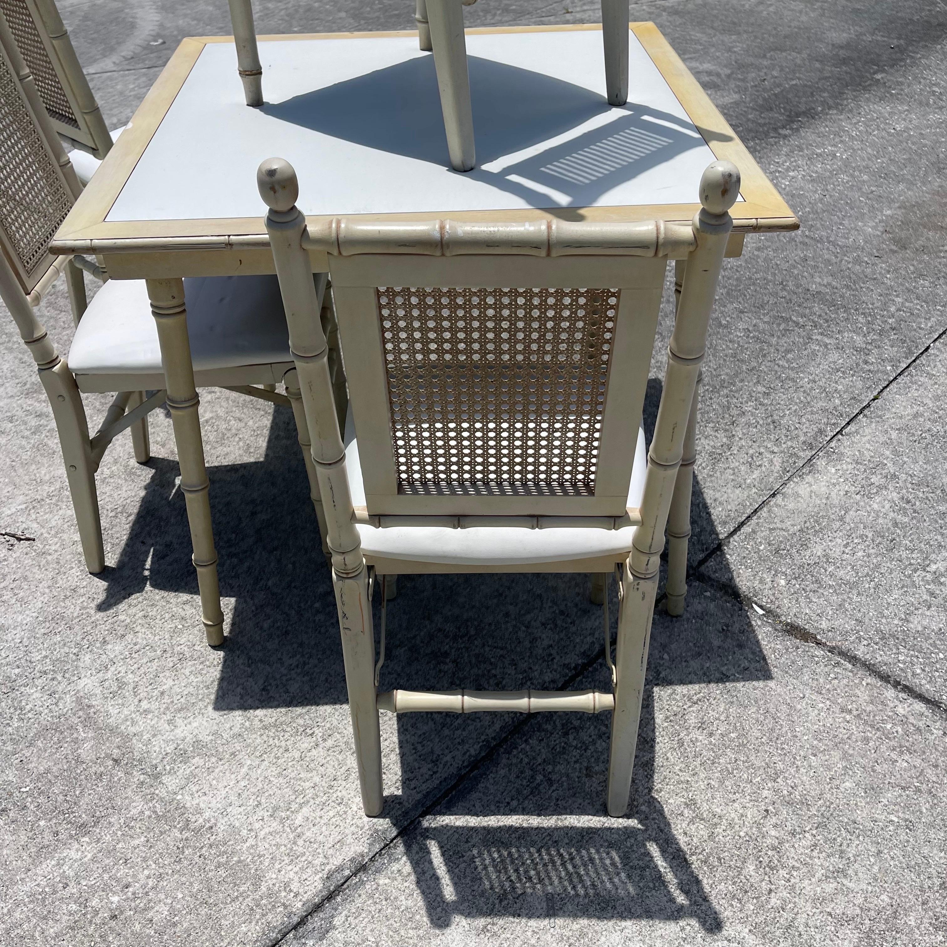 Hollywood Regency Folding Faux Bamboo Card Game Table & 4 Chairs For Sale 3