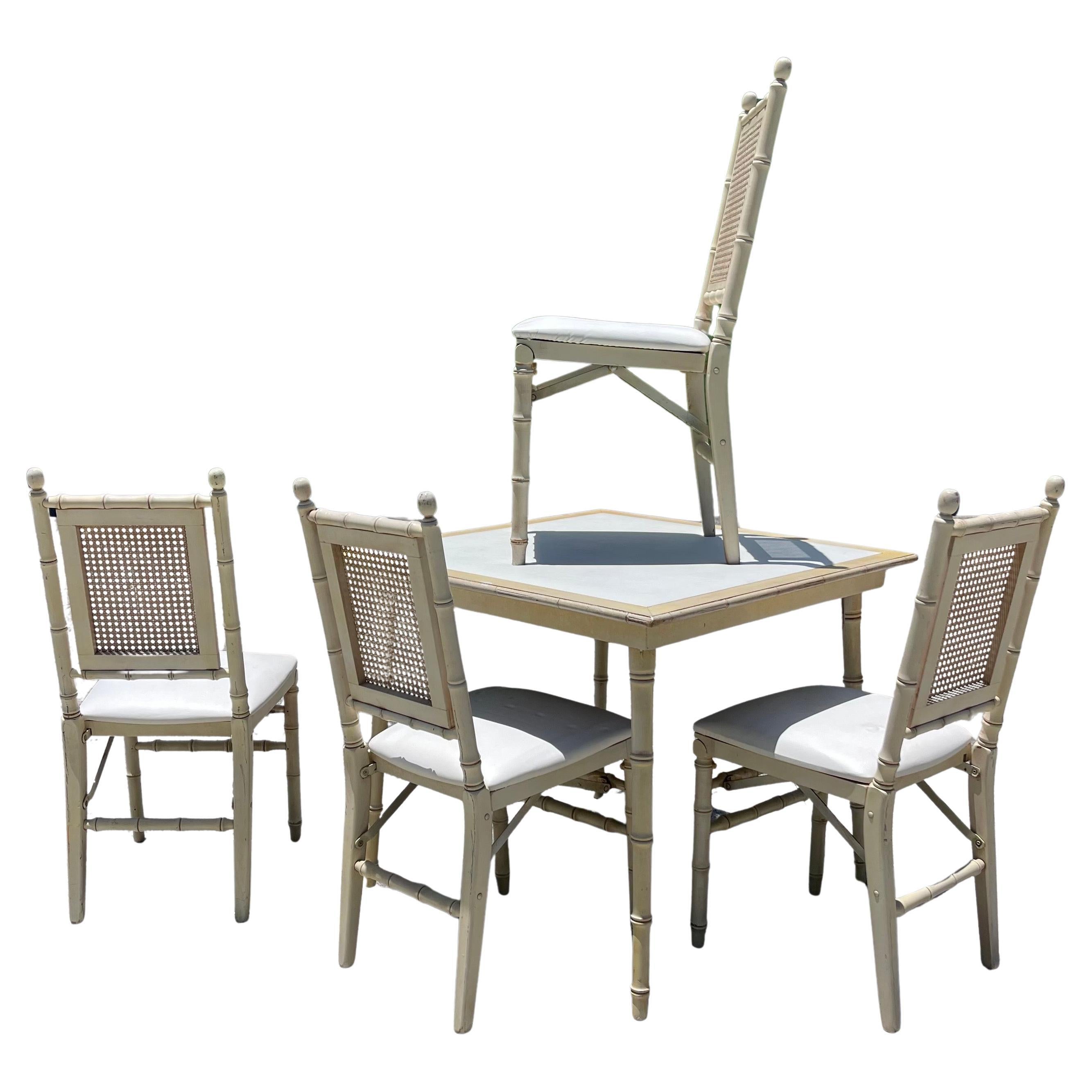 Hollywood Regency Folding Faux Bamboo Card Game Table & 4 Chairs