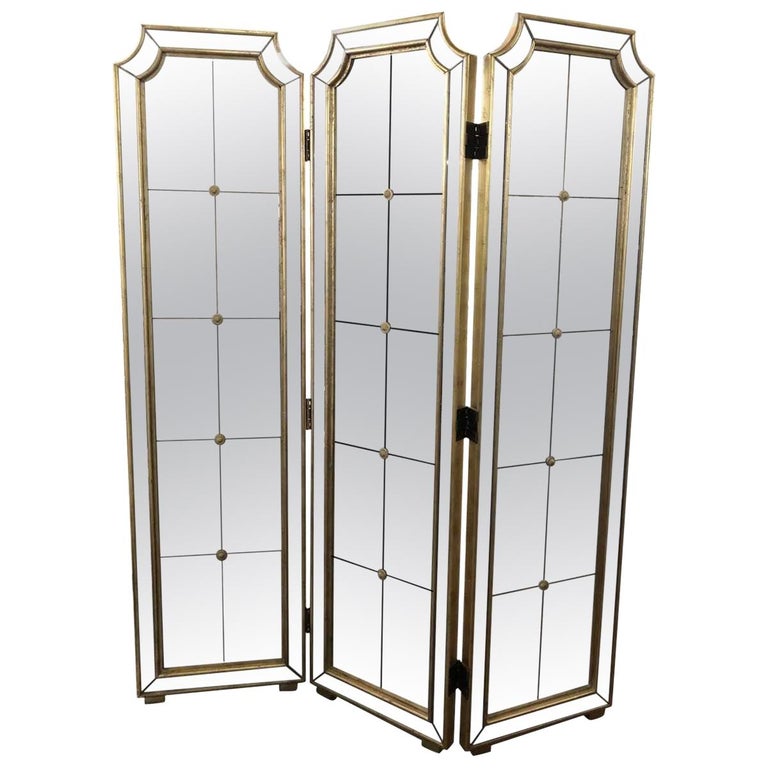 Hollywood Regency Folding Mirrored Screen For Sale At 1stdibs