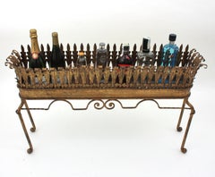 Hollywood Regency Foliage Tall Planter Jardinière or Drinks Stand in Gilt Iron