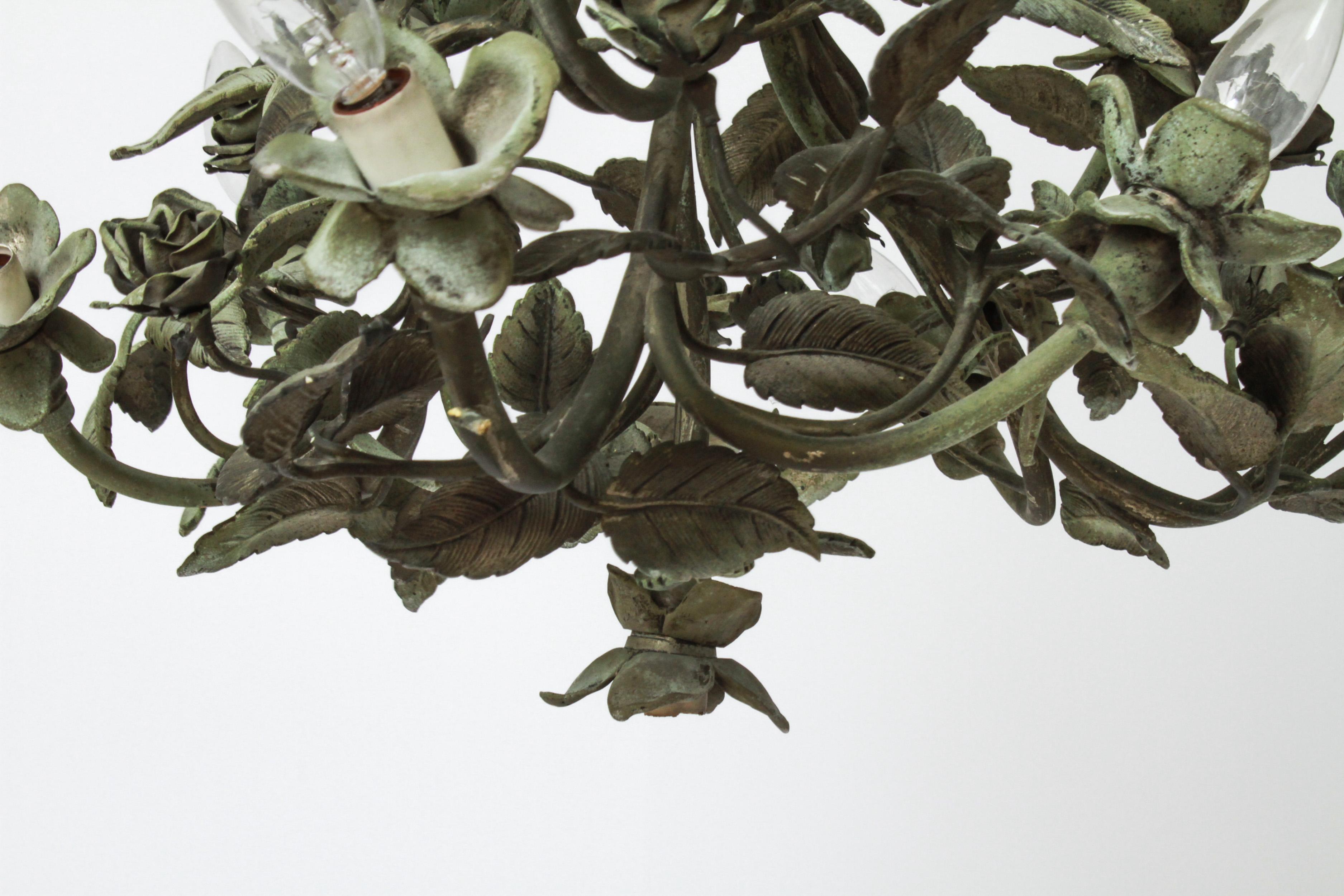 Hollywood Regency Foliate Chandelier in Patinated Bronze 2