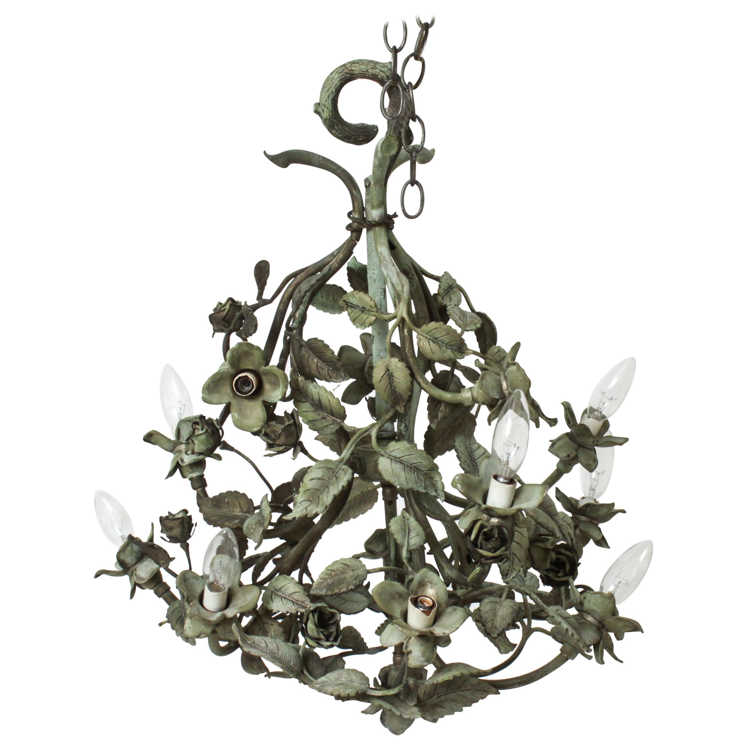 Hollywood Regency Foliate Chandelier in Patinated Bronze