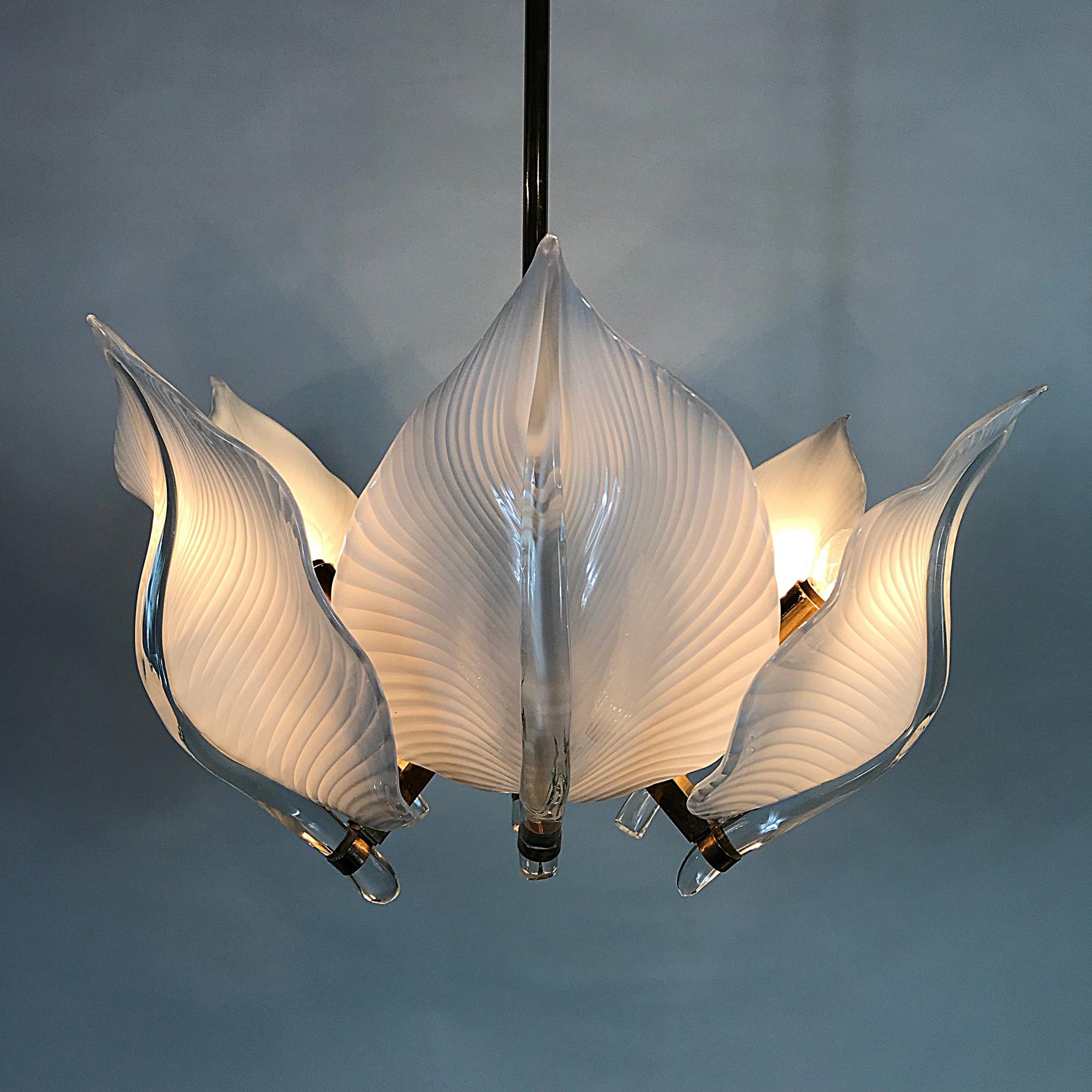 Hand-Crafted Franco Luce Murano Glass Leaves Chandelier, Hollywood Regency, Italy, 1970s