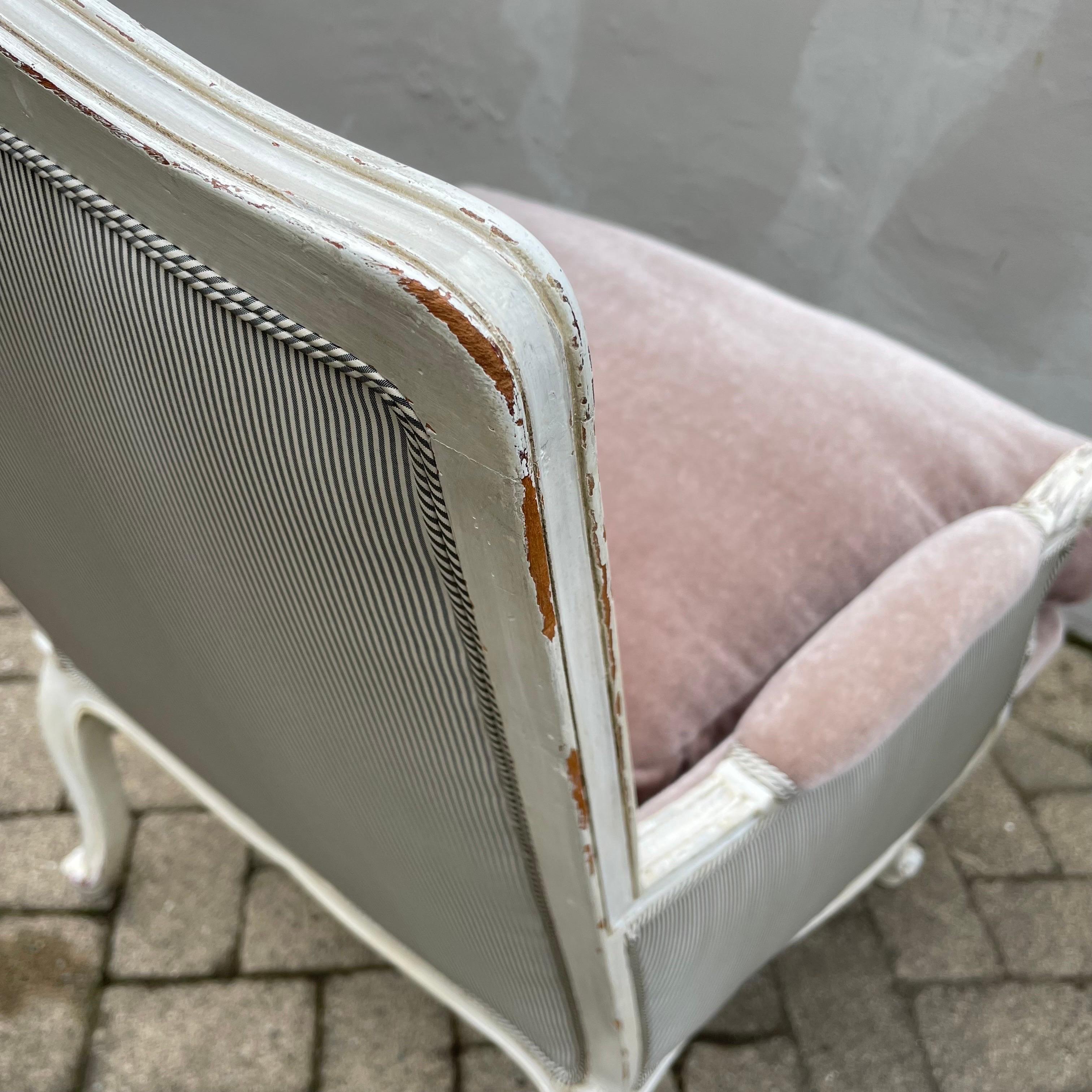 Side Chair French Bergere in Light Plum Velvet Mohair Hollywood Regency For Sale 9