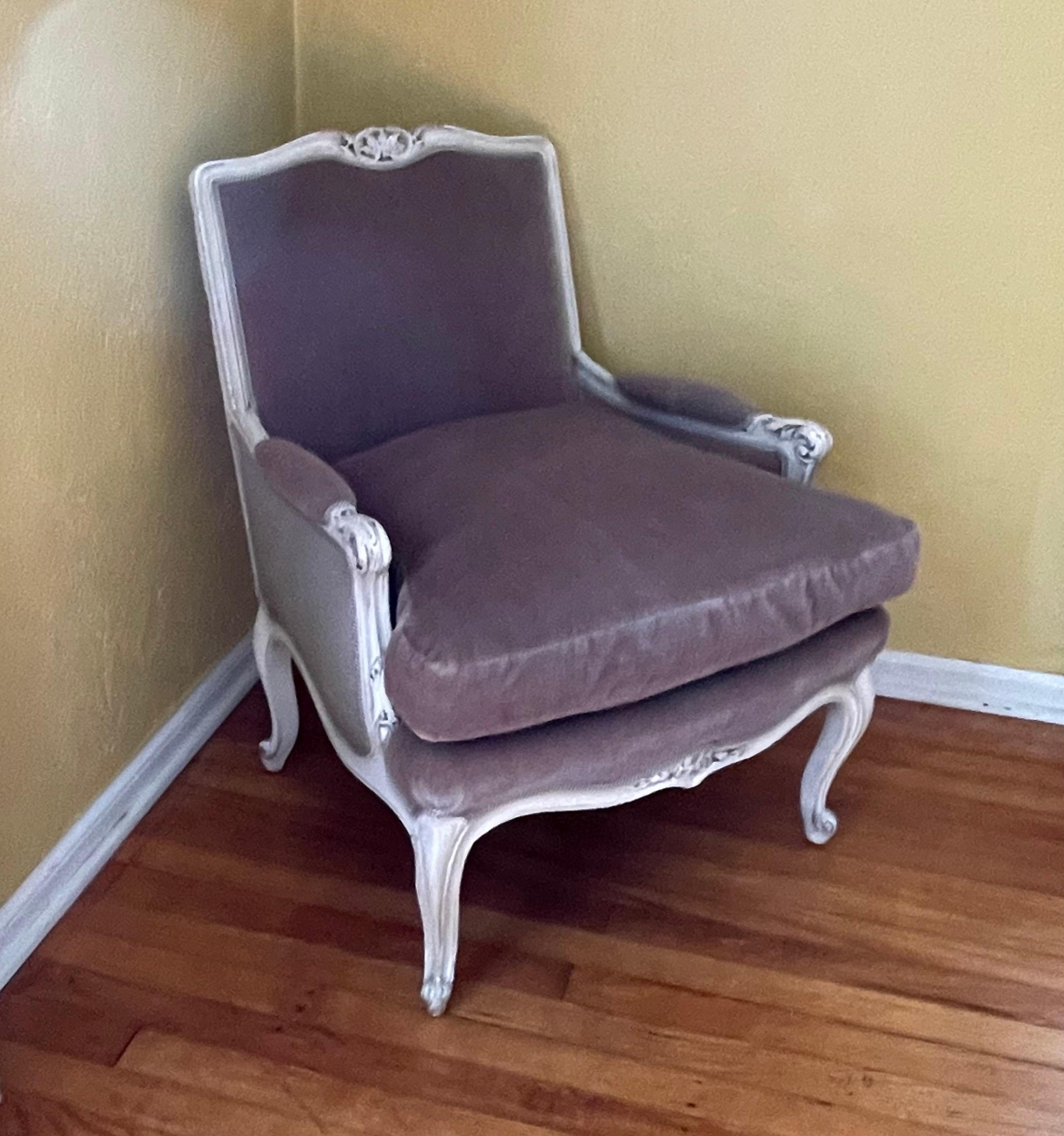 Side Chair French Bergere in Light Plum Velvet Mohair Hollywood Regency For Sale 10