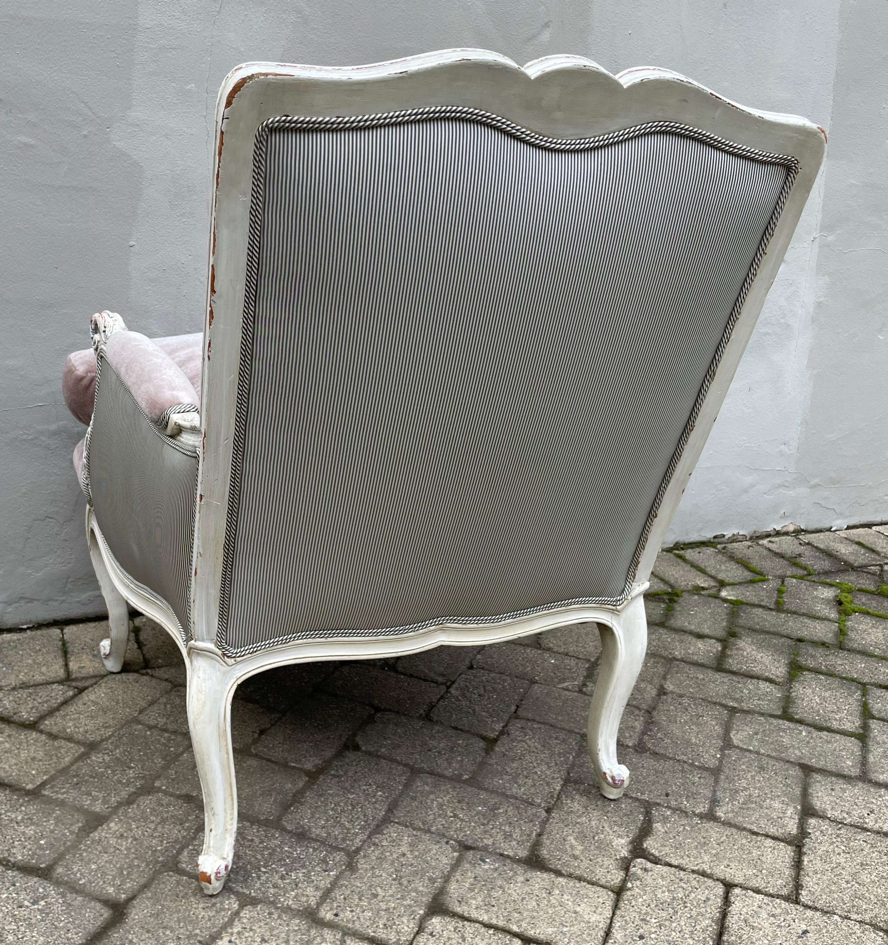 Side Chair French Bergere in Light Plum Velvet Mohair Hollywood Regency For Sale 2