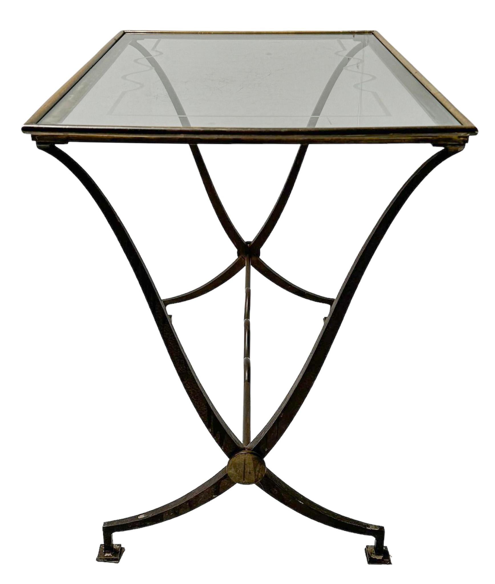 Fin du 20e siècle Table basse française Hollywood Regency avec plateau en verre d'origine, années 1970 en vente