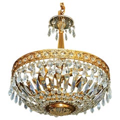 Hollywood Regency French Crystal and Gilt Brass Chandelier