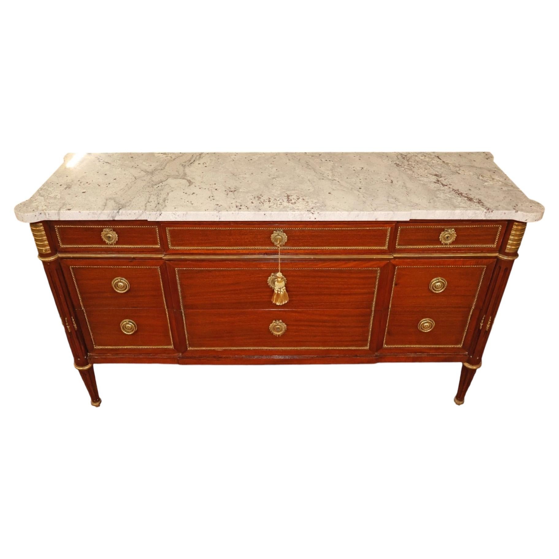 Hollywood Regency French Directoire Style Marble Top Commode Attributed Jansen