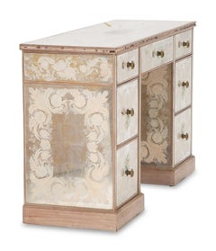 Hollywood Regency French Eglomise Mirrored Desk, Vanity or Writing Table