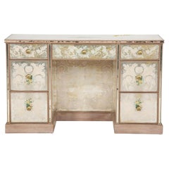 Hollywood Regency French Eglomise Mirrored Desk, Vanity or Writing Table
