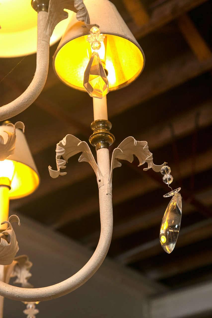 Early 20th Century Hollywood Regency French Eight-Arm Gesso, Brass and Wood Chandelier For Sale